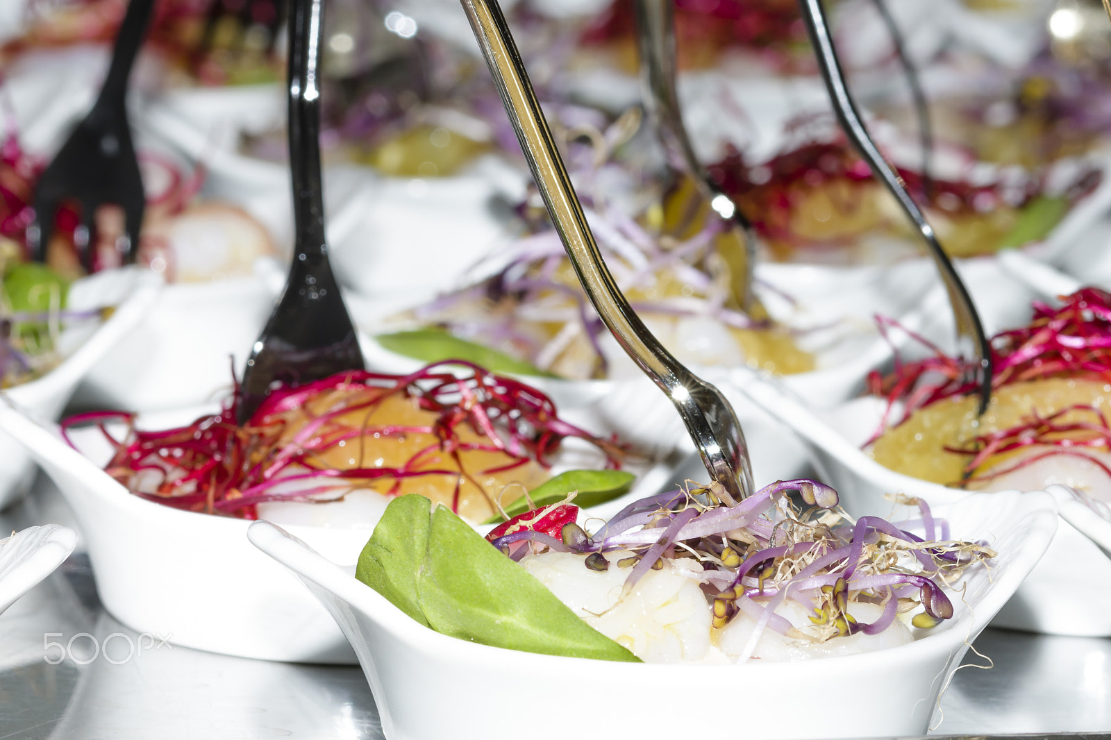 Sigma 105mm F2.8 EX DG OS HSM sample photo. Colorful mini snacks, appetizers in white cups. healthy diet or photography
