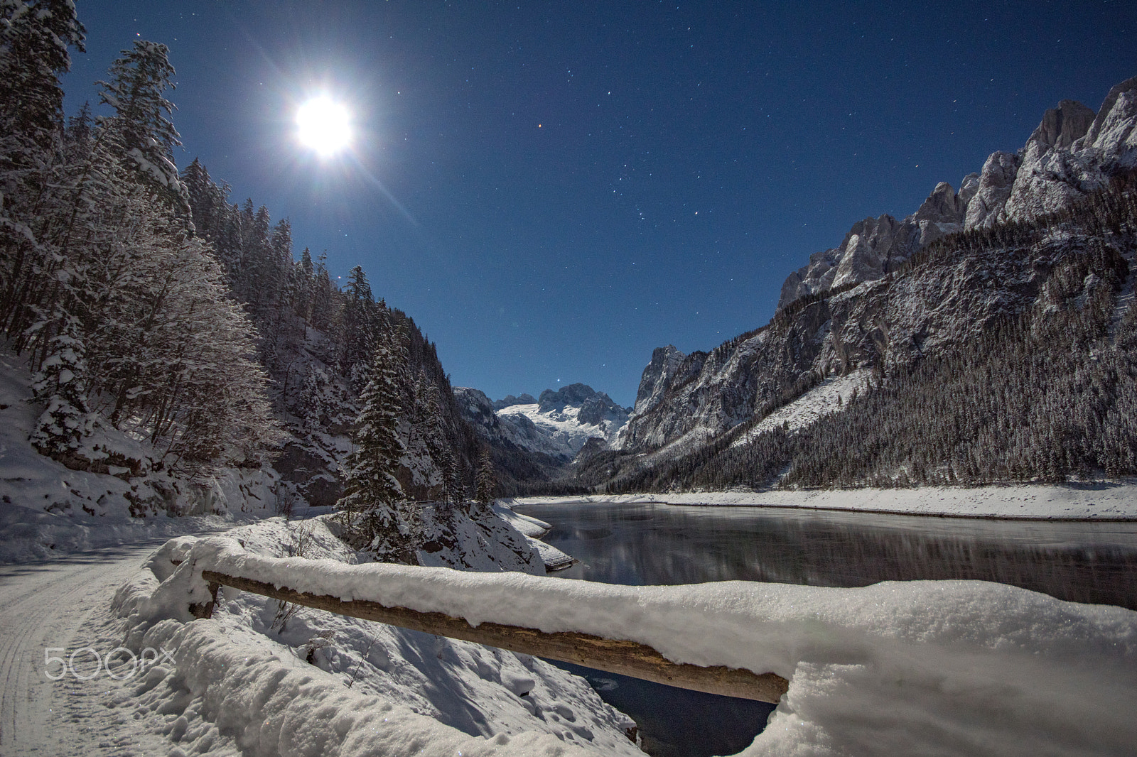 Sony ILCA-77M2 sample photo. Full moon night gosausee photography