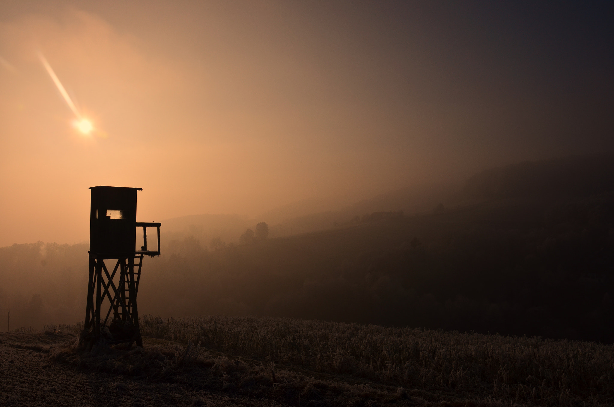 AF Zoom-Nikkor 35-80mm f/4-5.6D sample photo. Sonnenuntergang im nebel beim jägerstand photography