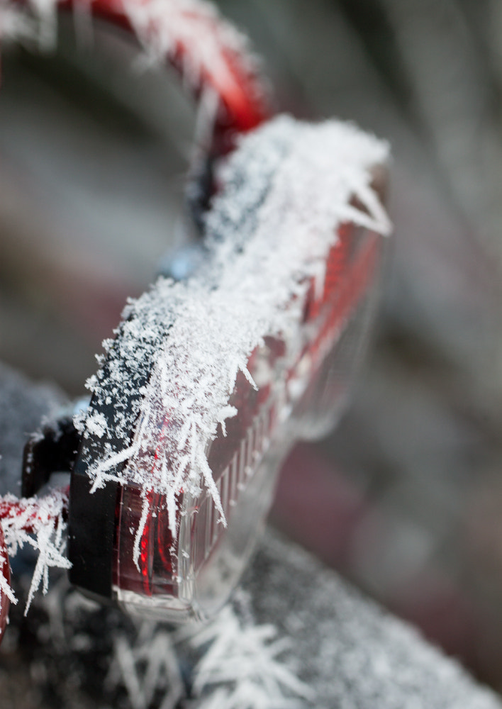 Canon EF 100mm F2.8L Macro IS USM sample photo. Winter bicycle brake light photography