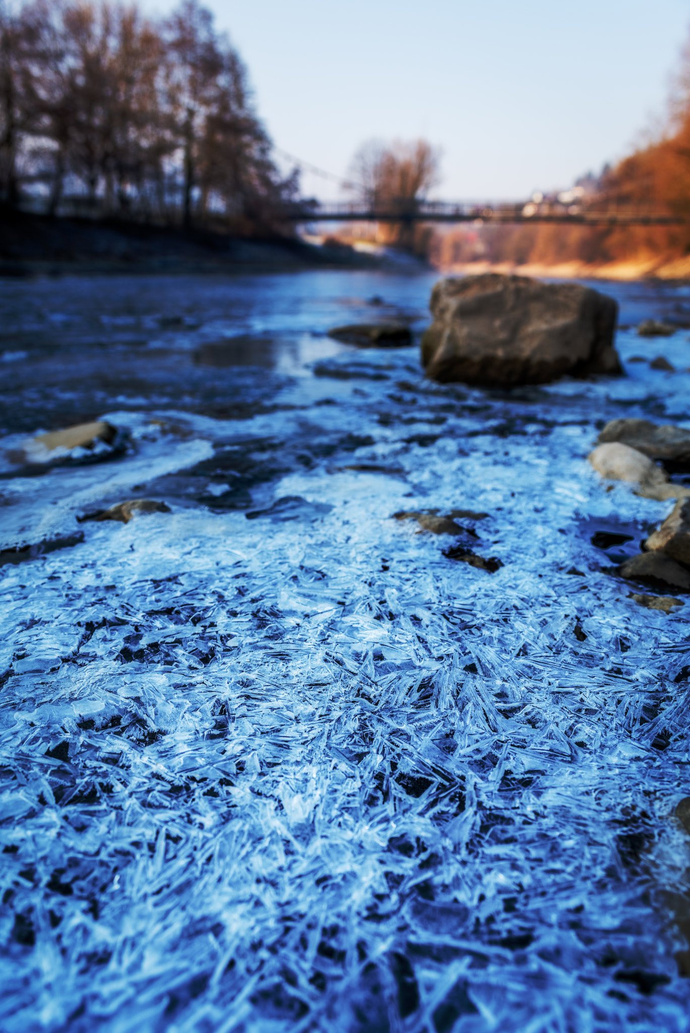 Nikon D810 + Sigma 28-70mm F2.8 sample photo. Freezing river photography