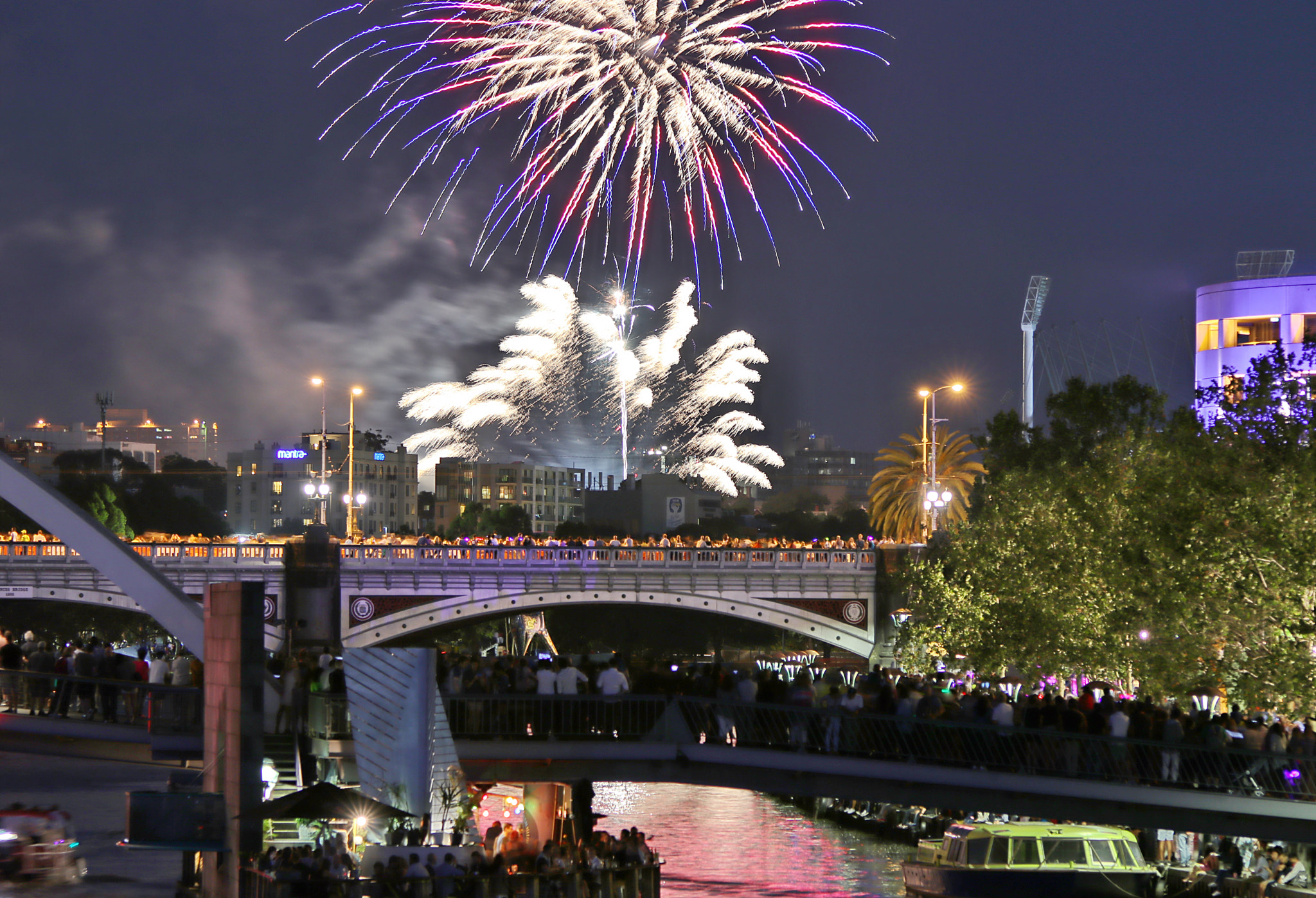 Canon EOS 80D sample photo. People in melbourne watching the fireworks from the bridges photography