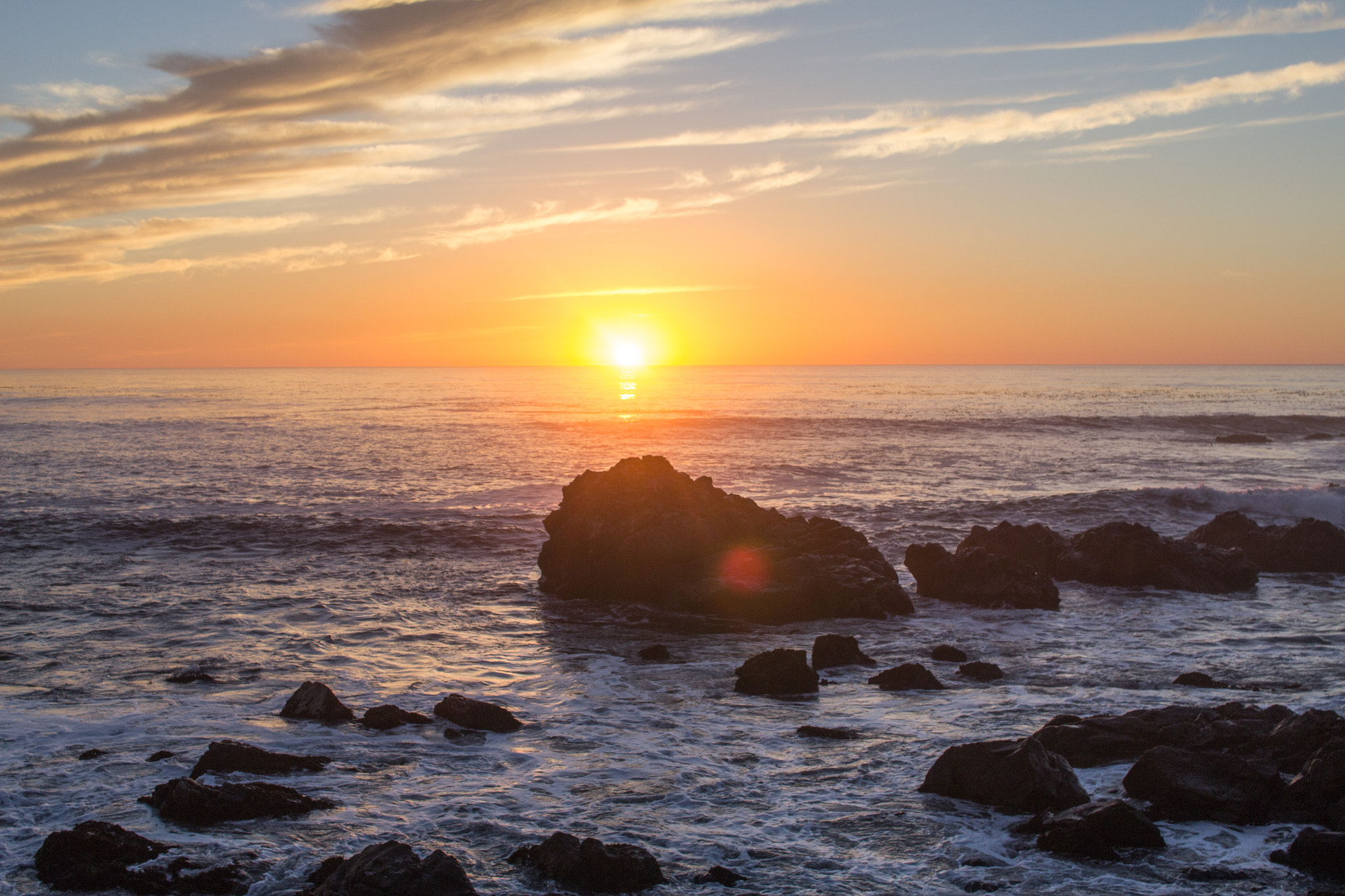 Sigma 30mm F1.4 EX DC HSM sample photo. Waves on rocks under cambria sunset photography