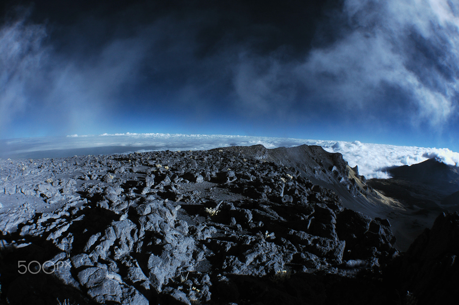 Nikon D70s + Nikon AF DX Fisheye-Nikkor 10.5mm F2.8G ED sample photo. Infrared haleakalā crater above the clouds photography