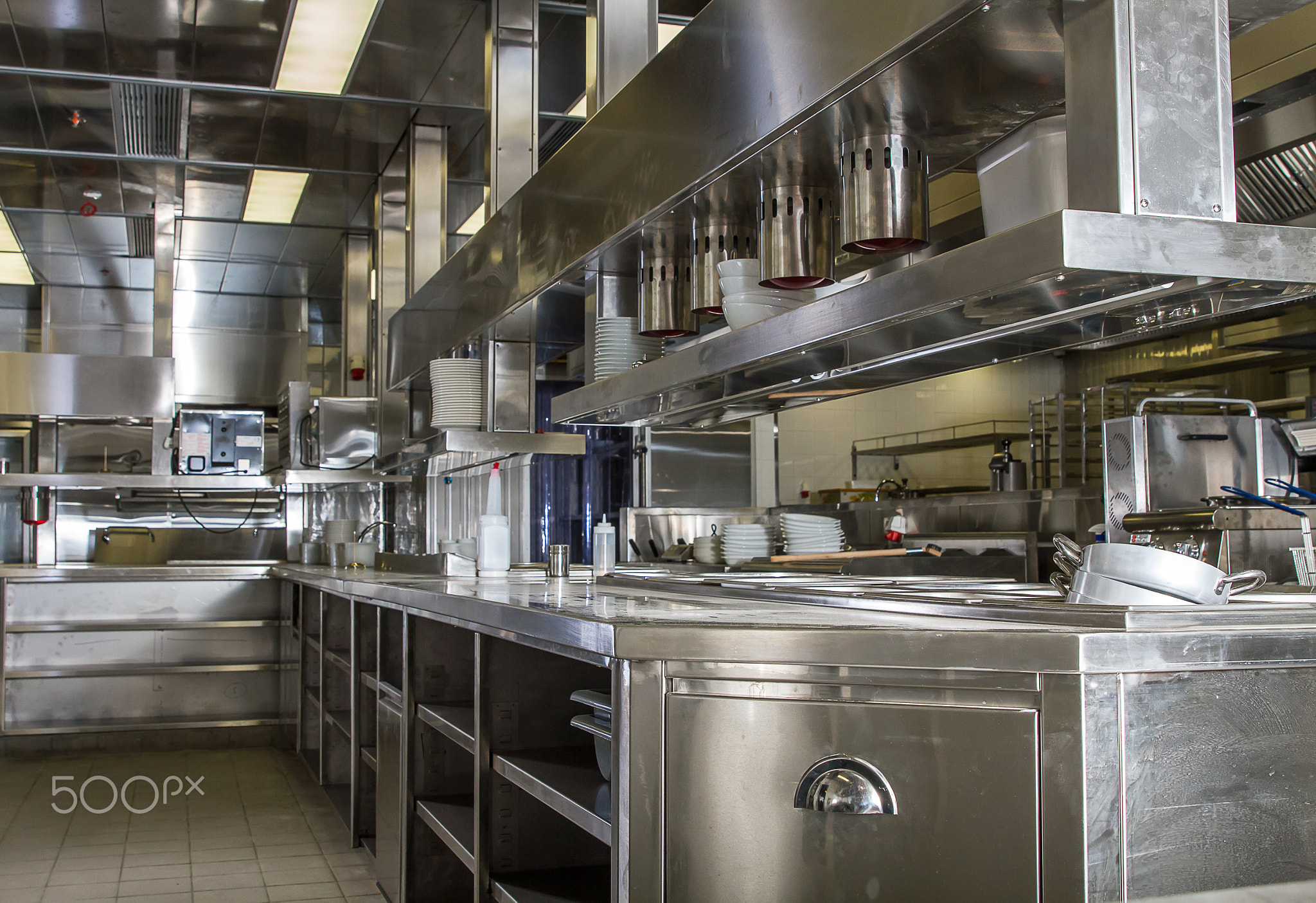 Professional kitchen, view counter in steel