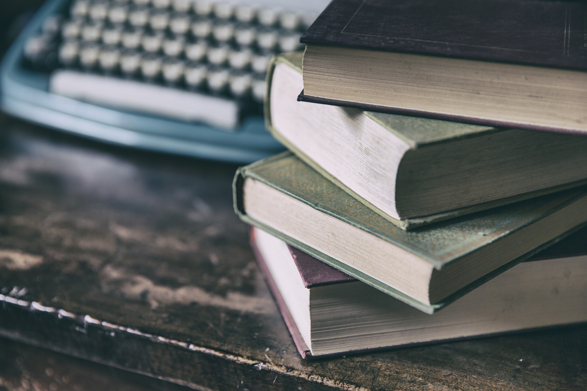 Books and retro typewriter
