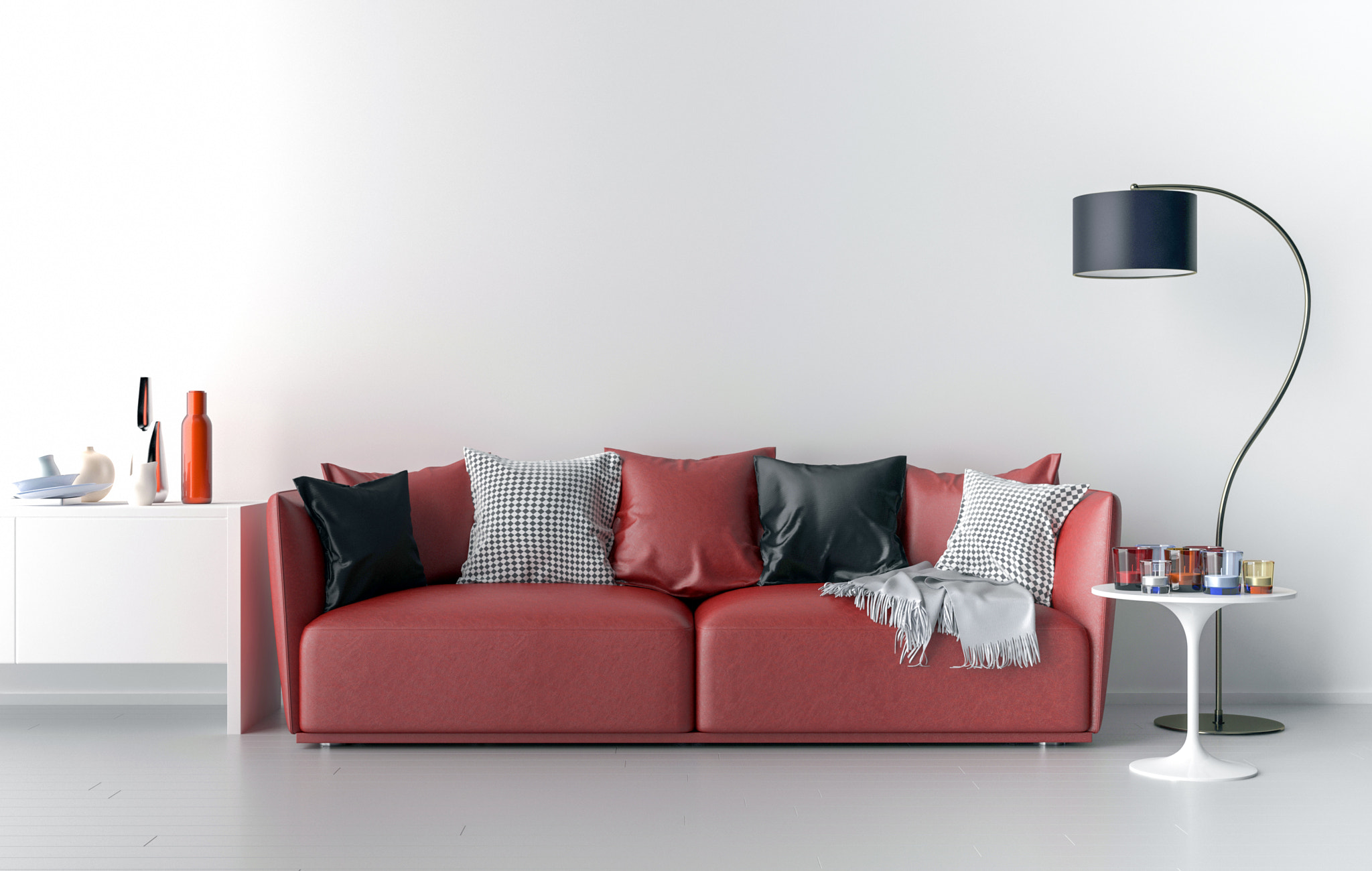 Living room with blank wall in background