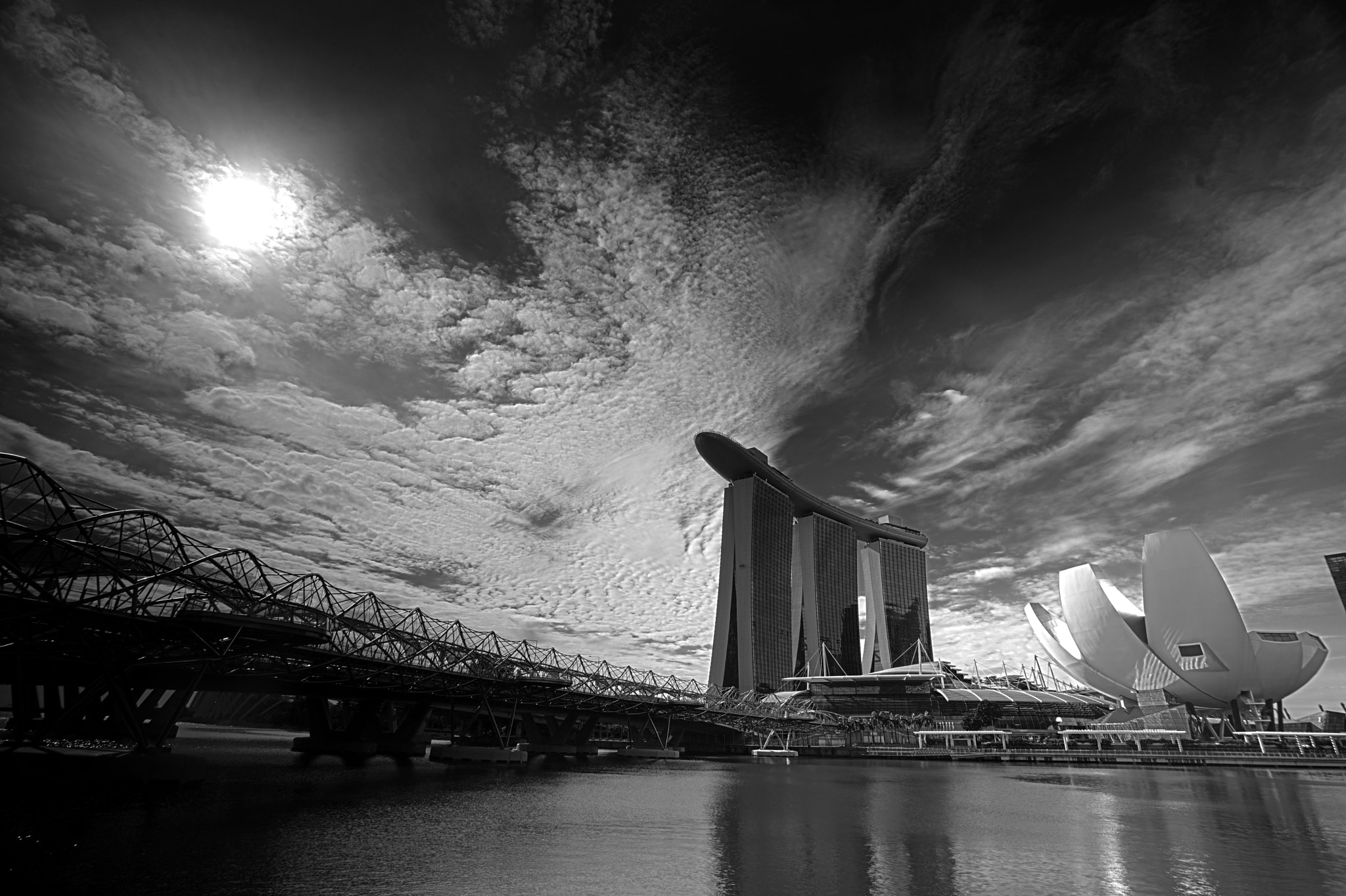 Sony a7 sample photo. Singapore mbs with b&w hdr photography