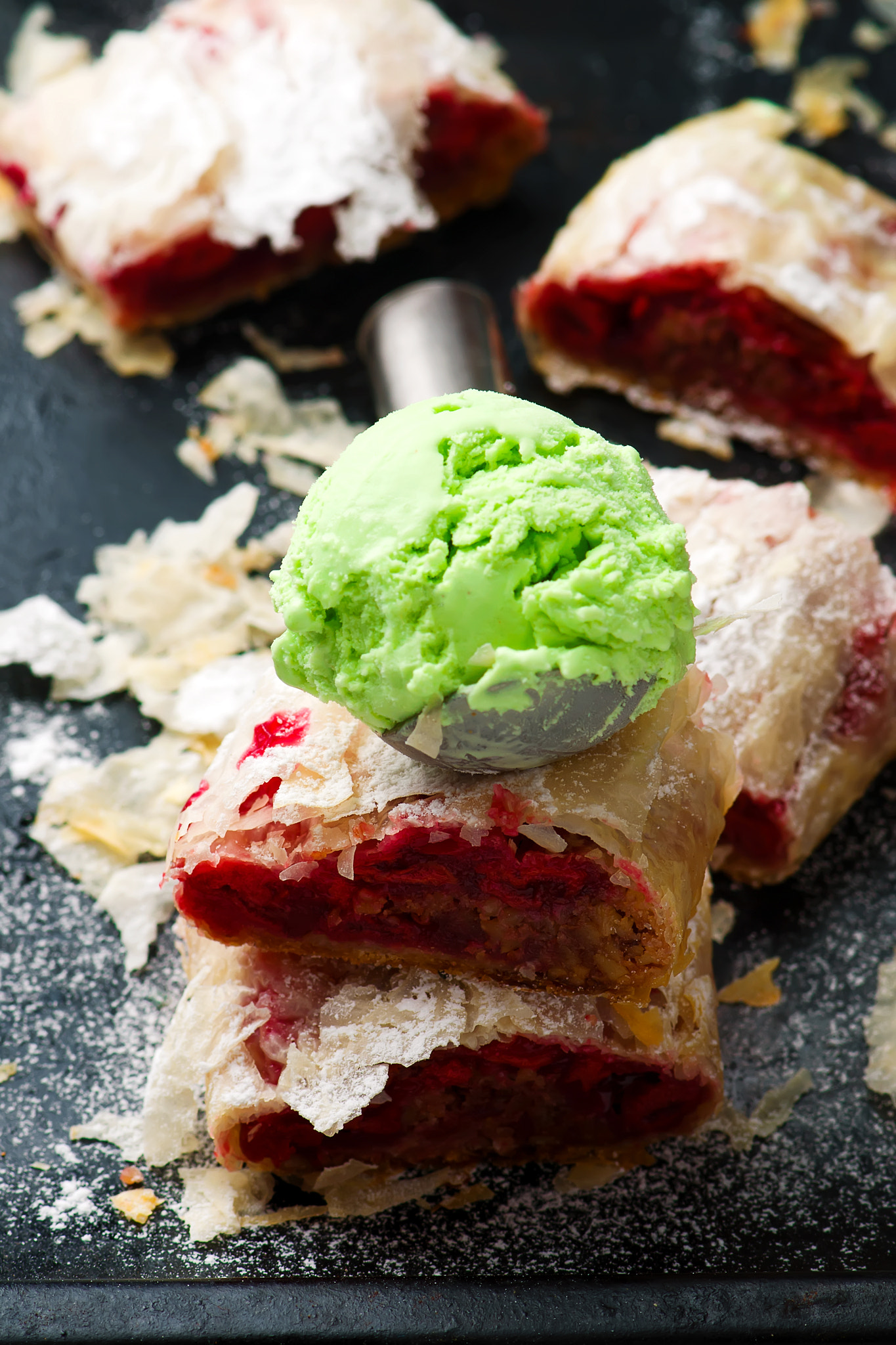 Nikon AF-S Micro-Nikkor 105mm F2.8G IF-ED VR sample photo. Hungarian sour cherry strudel .selective focus. photography