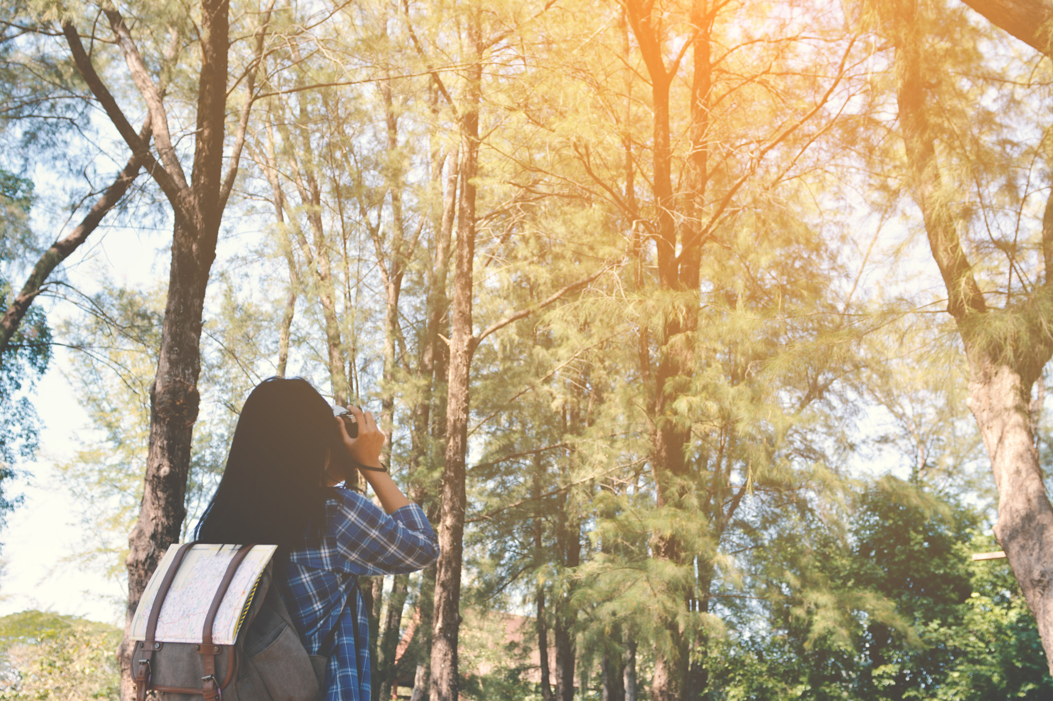 Nikon AF-S Nikkor 24-70mm F2.8G ED sample photo. Happy asian girl backpack in park and forest photography
