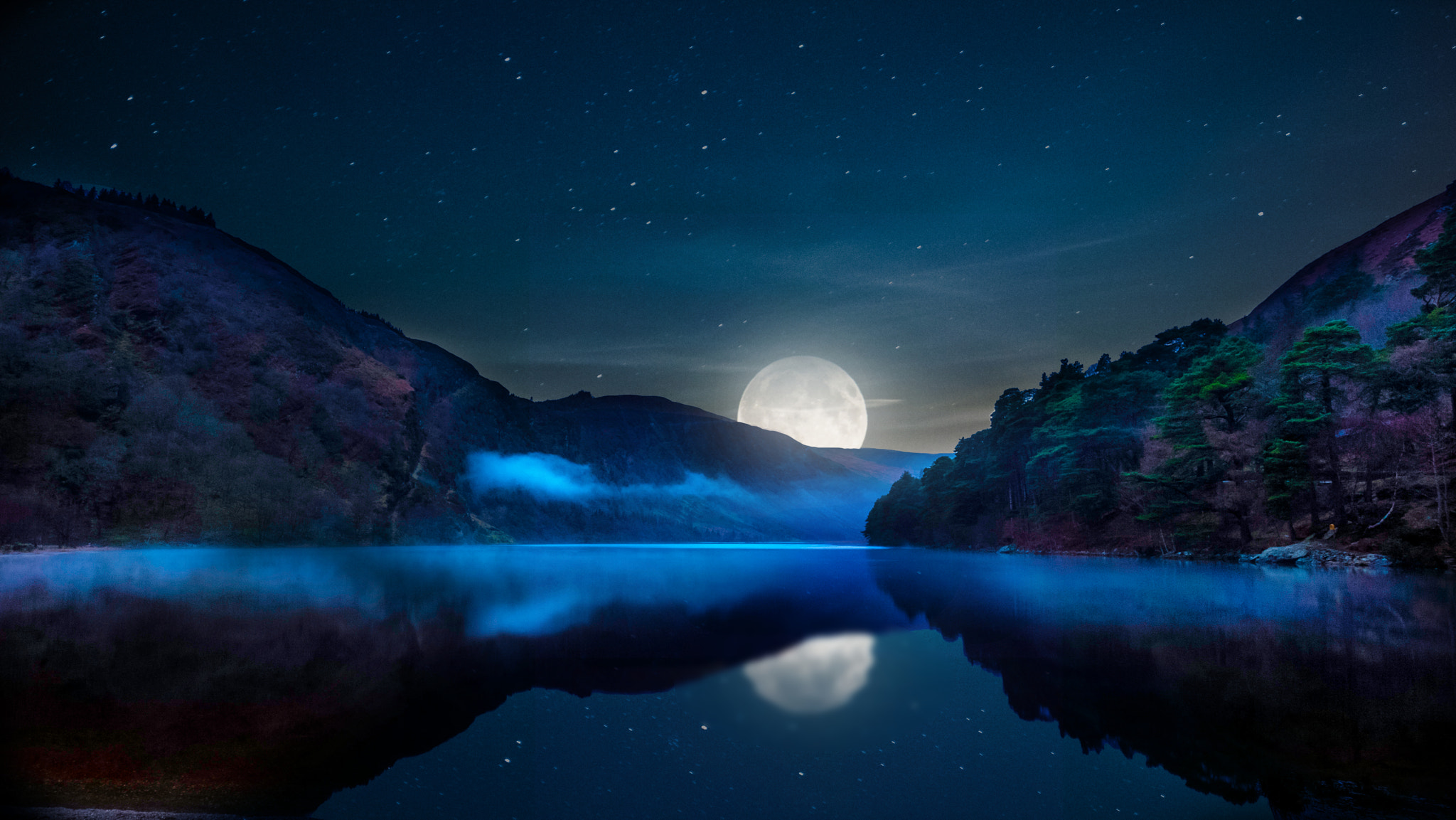 Canon EF 28-105mm f/3.5-4.5 USM sample photo. Moon over lake photography