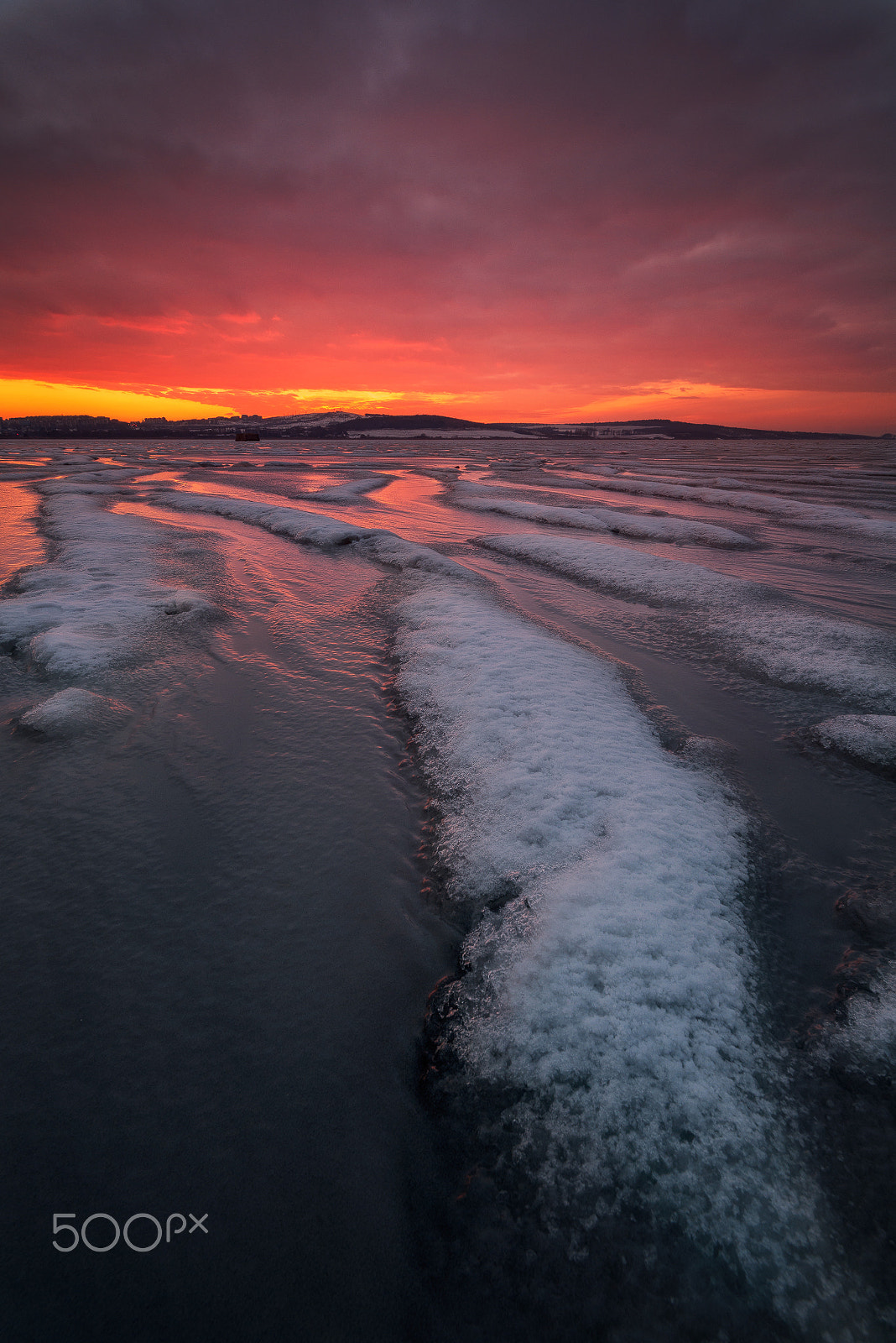 Nikon D800E sample photo. Sunset over the frozen lake photography