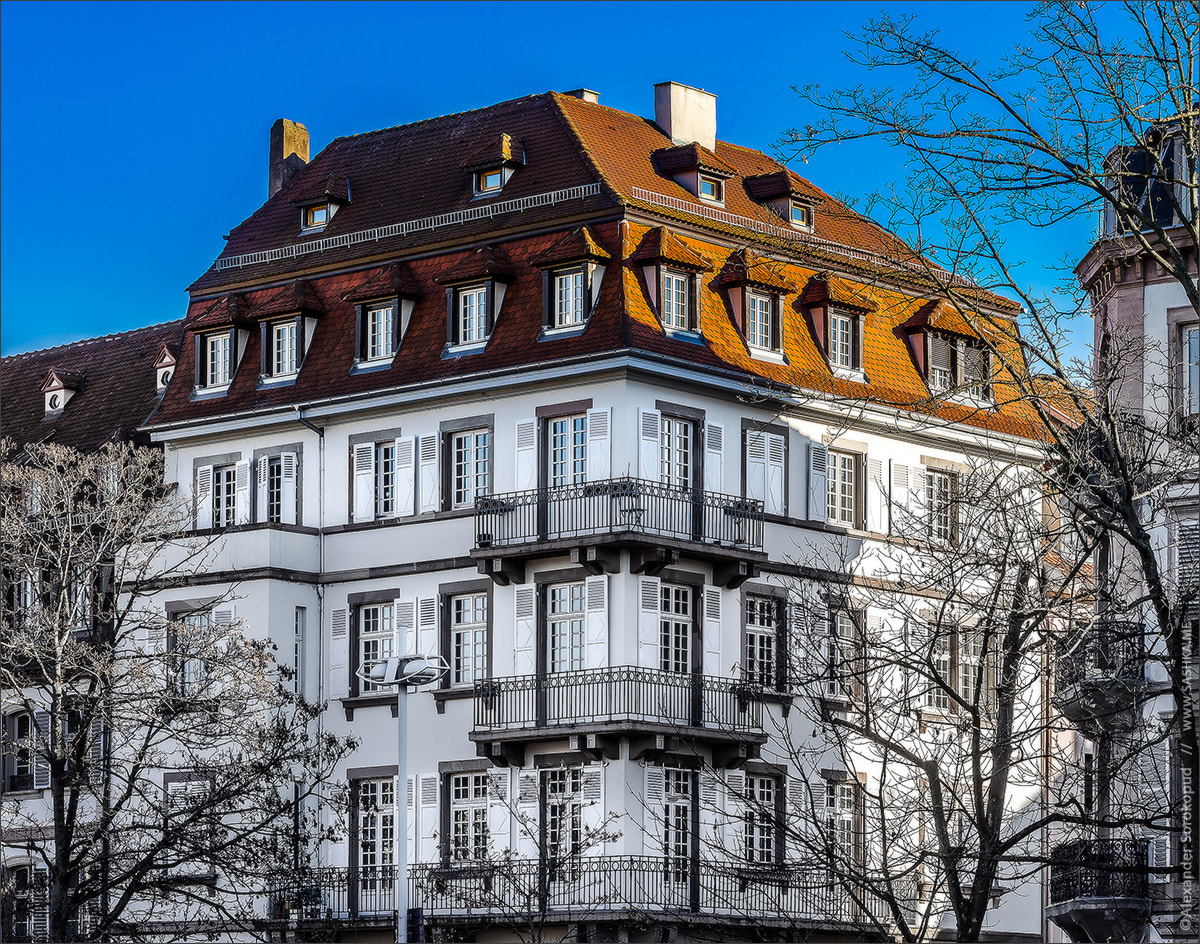 Sony a99 II sample photo. Beautiful form of old roofs, strasbourg, sunny winter day photography