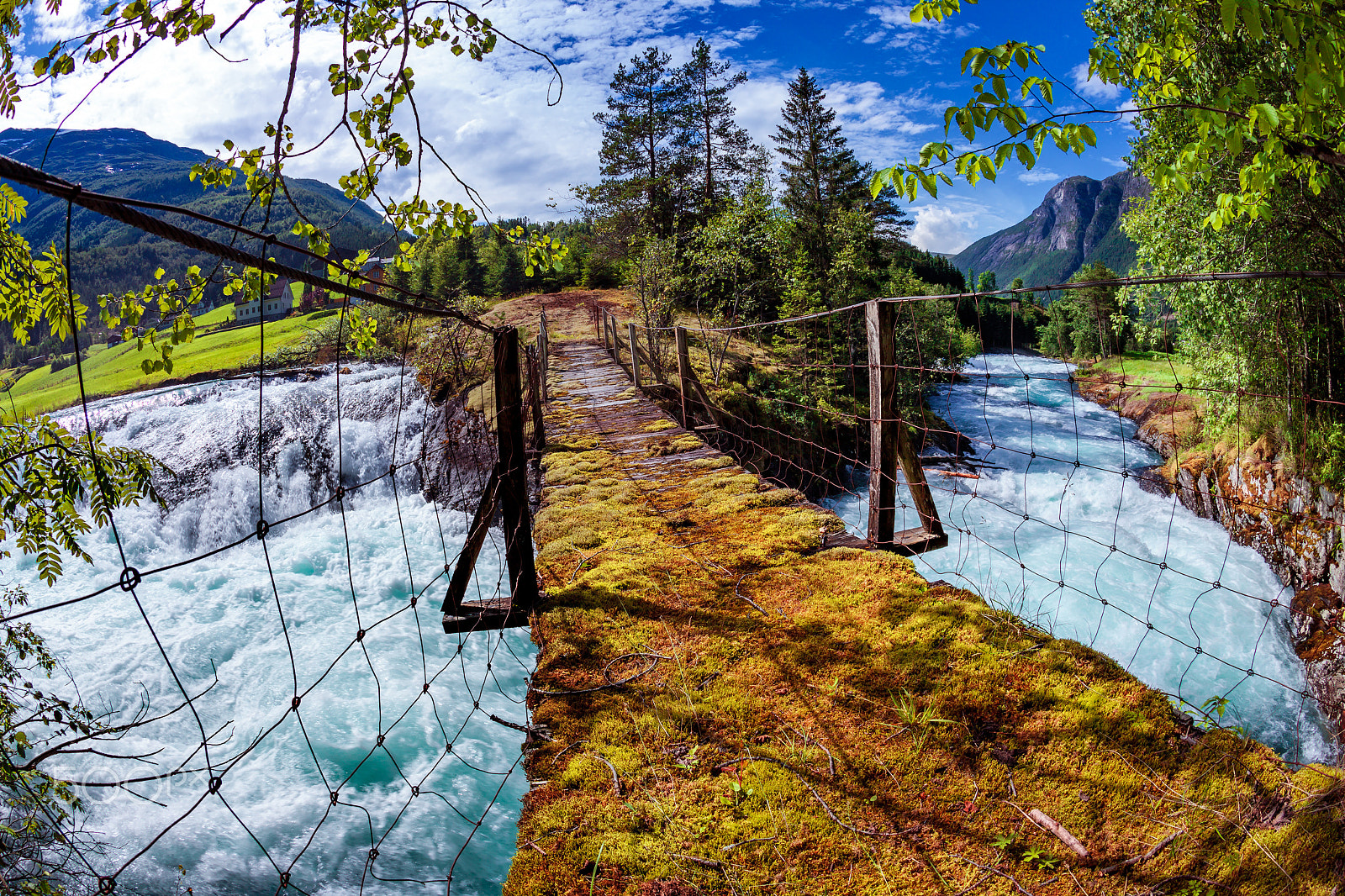 Canon EF 15mm F2.8 Fisheye sample photo. Suspension bridge over the mountain river, norway. photography