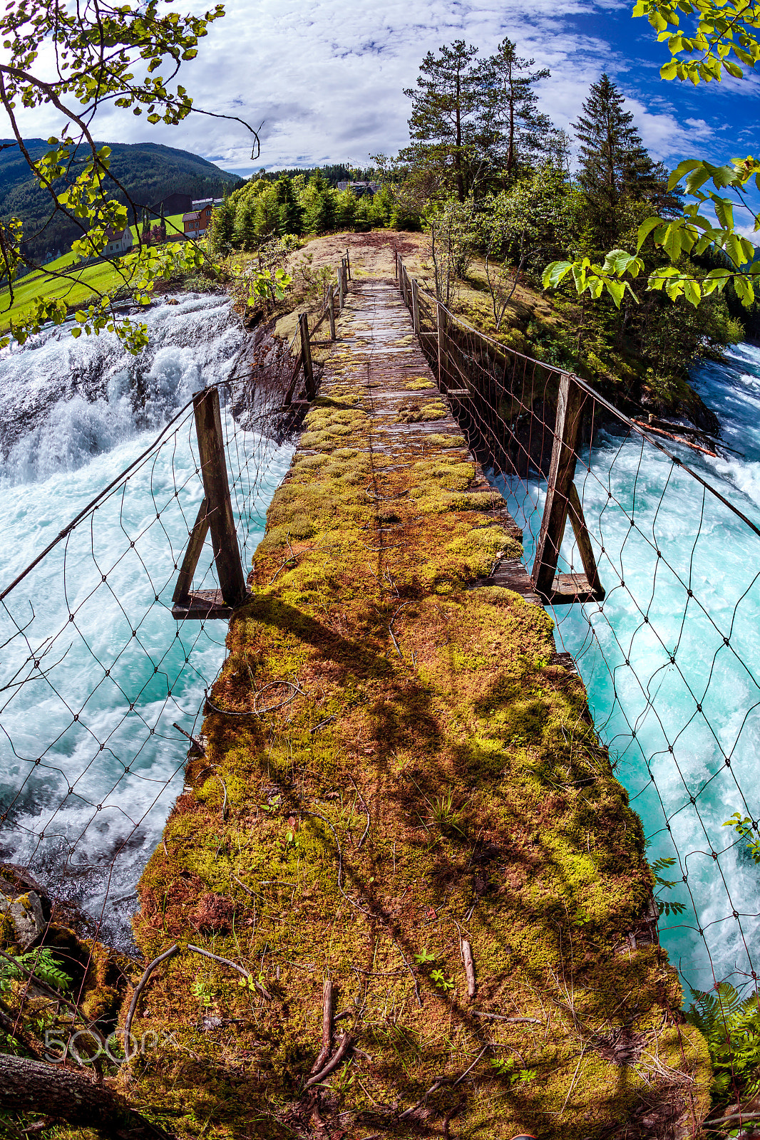 Canon EF 15mm F2.8 Fisheye sample photo. Suspension bridge over the mountain river, norway. photography