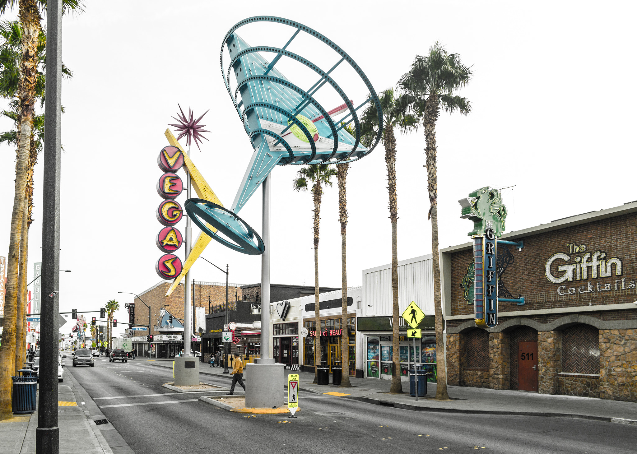 Samsung NX 16mm F2.4 Pancake sample photo. Man crosses street at crosswalk in downtown las ve ... photography