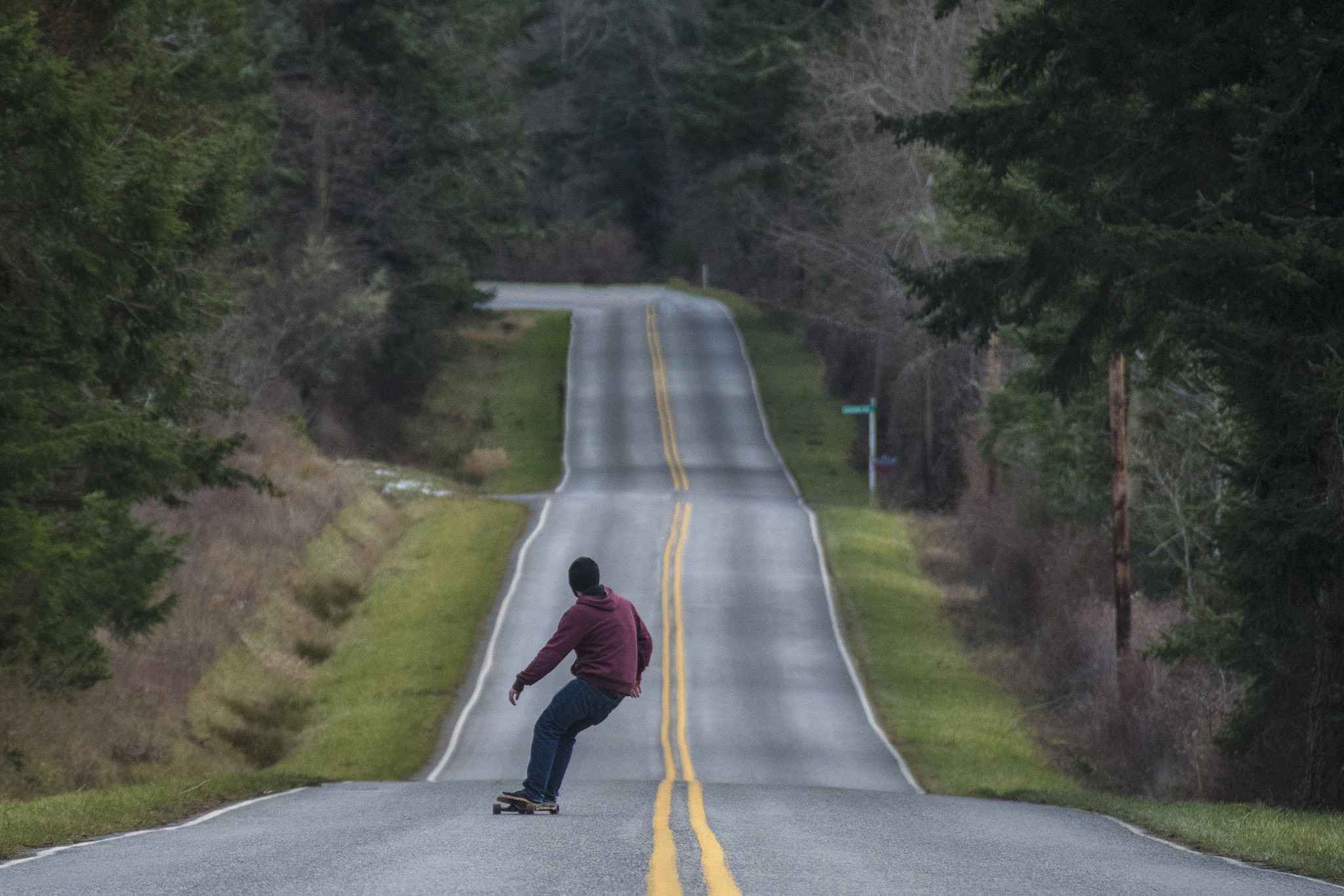 Nikon D500 sample photo. Winter longboard session photography