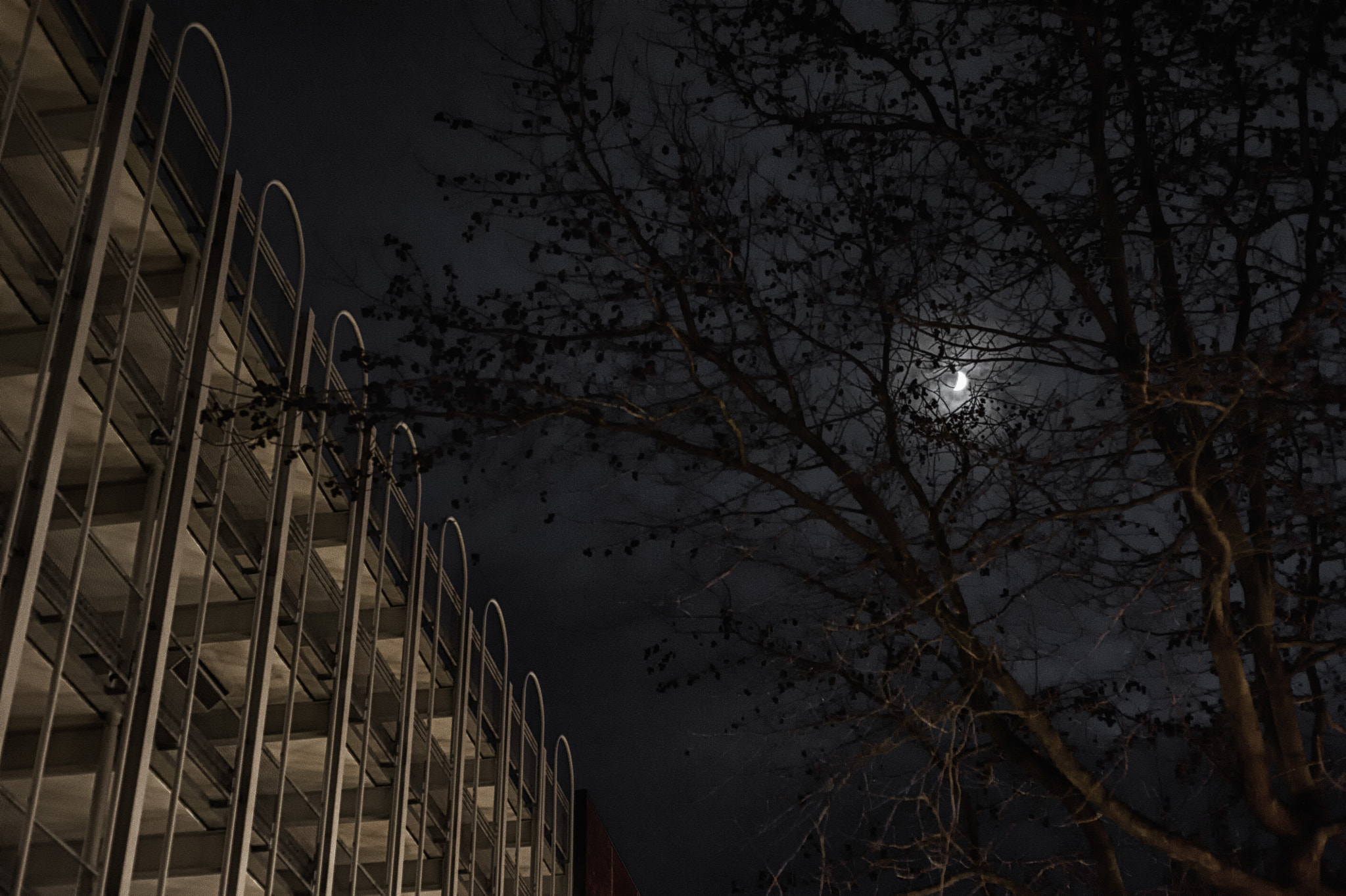 Nikon D700 + AF Nikkor 50mm f/1.8 sample photo. Car park and moon photography