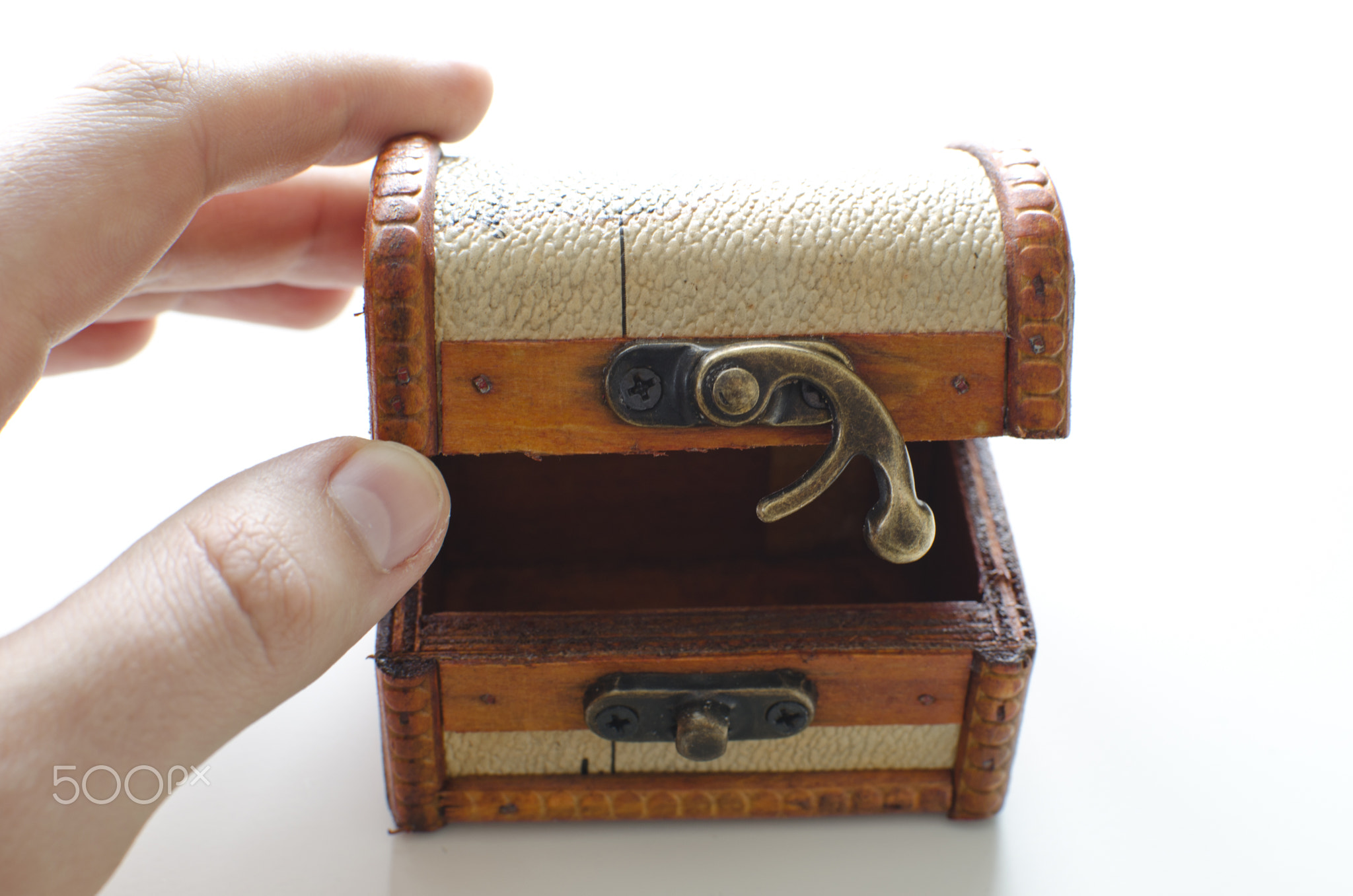 Treasure chest on white wooden table