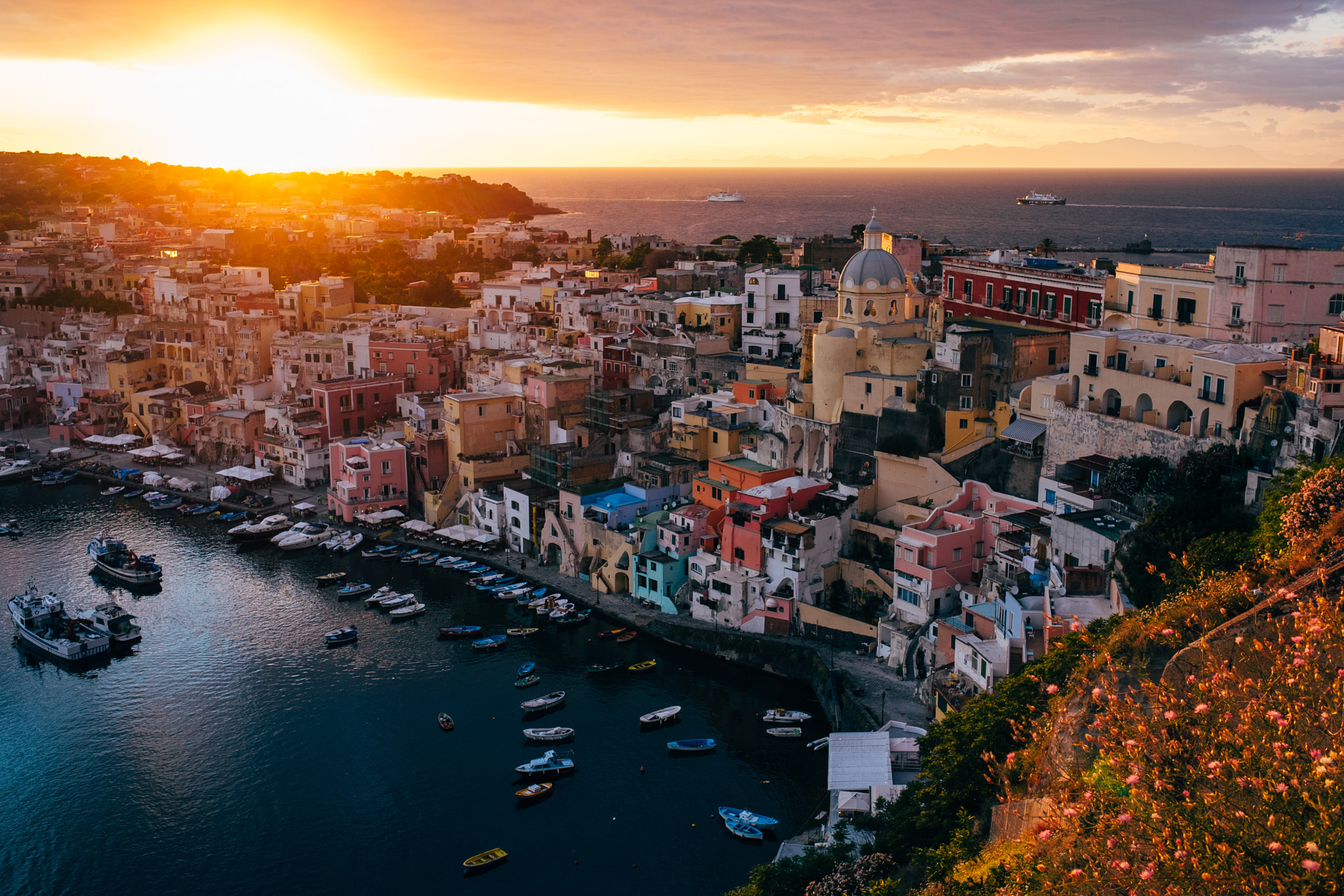 Fujifilm X-Pro1 + Fujifilm XF 23mm F1.4 R sample photo. Sunset over the island of procida, near naples photography