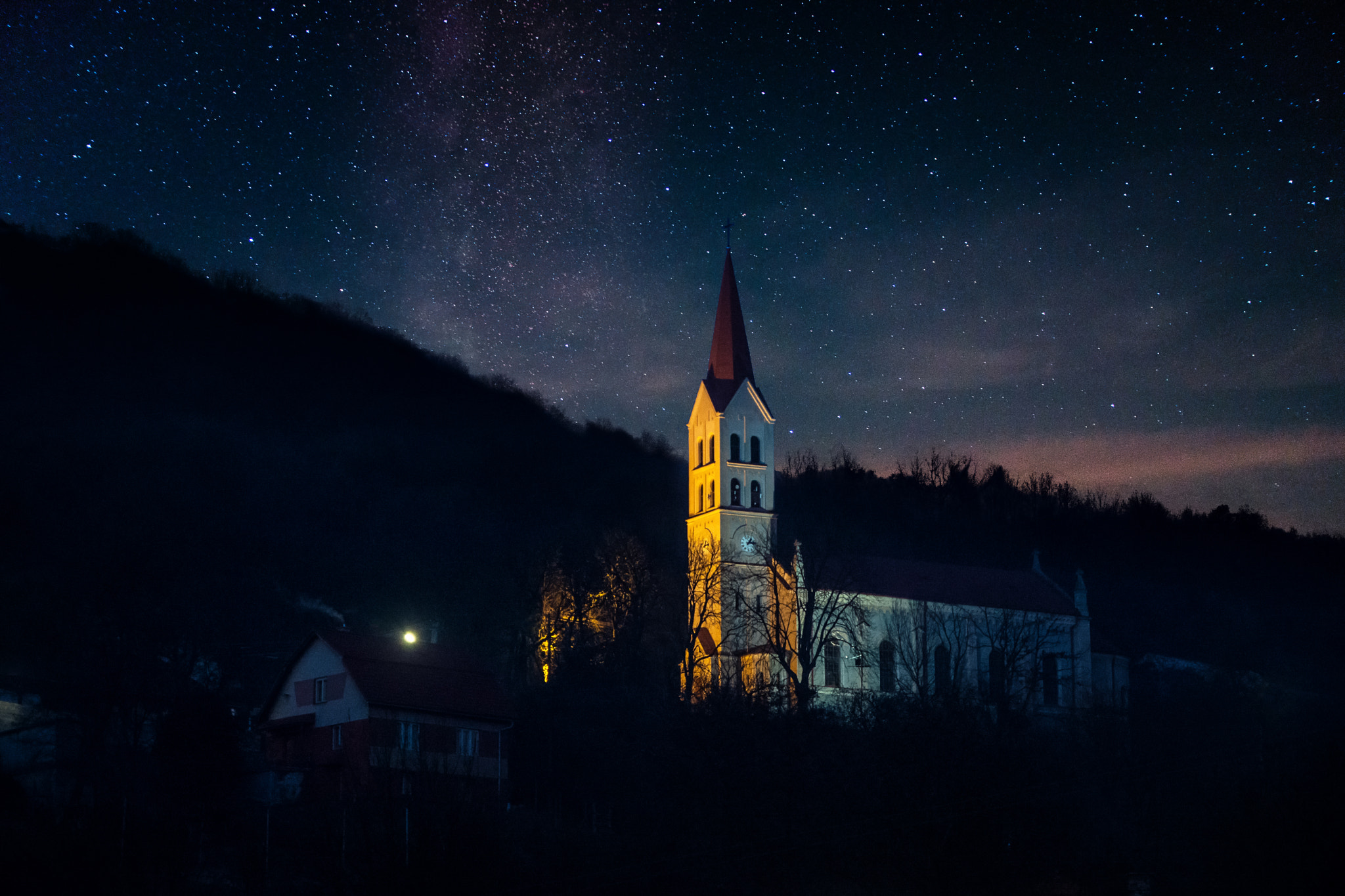 Nikon D7100 + Sigma 17-70mm F2.8-4 DC Macro OS HSM sample photo. Church in the night photography