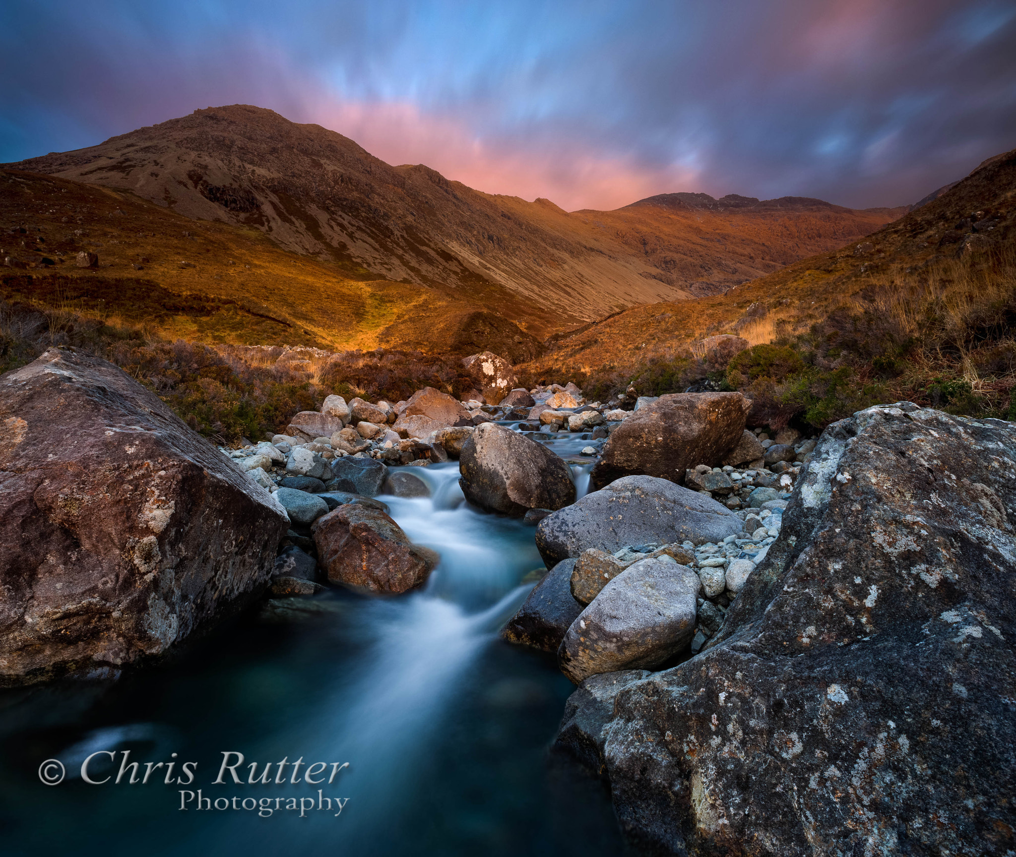 Nikon AF Nikkor 20mm F2.8D sample photo. Allt coire na banachdich sunset photography