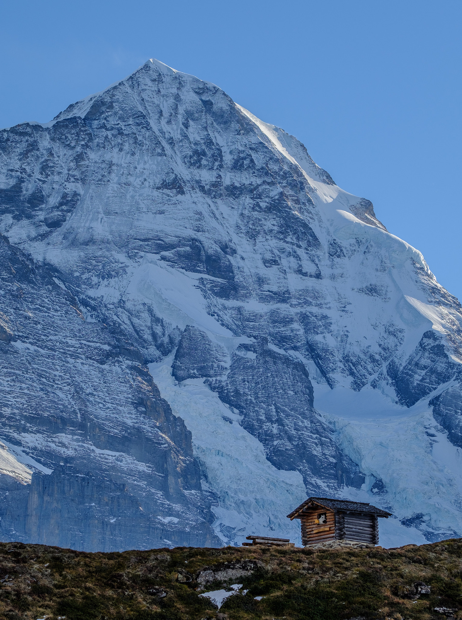 Fujifilm X-Pro2 + Fujifilm XF 90mm F2 R LM WR sample photo. Timber hut in front of mönch photography