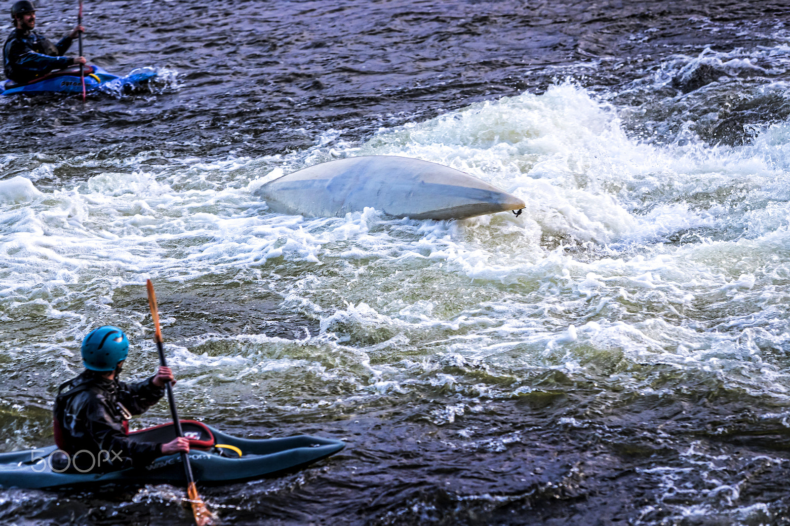Canon EOS-1D X Mark II + Canon EF 70-200mm F2.8L IS USM sample photo. Kayaker goes over in pipeline rapids 5968t photography