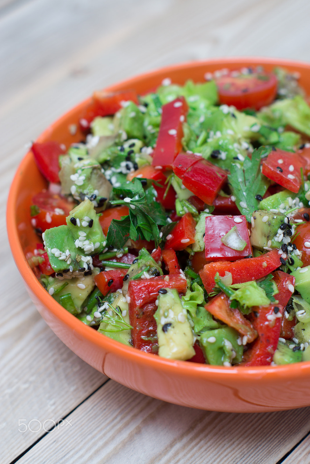 Sony SLT-A77 + Sony DT 50mm F1.8 SAM sample photo. Fresh salad with pepper and tomato photography