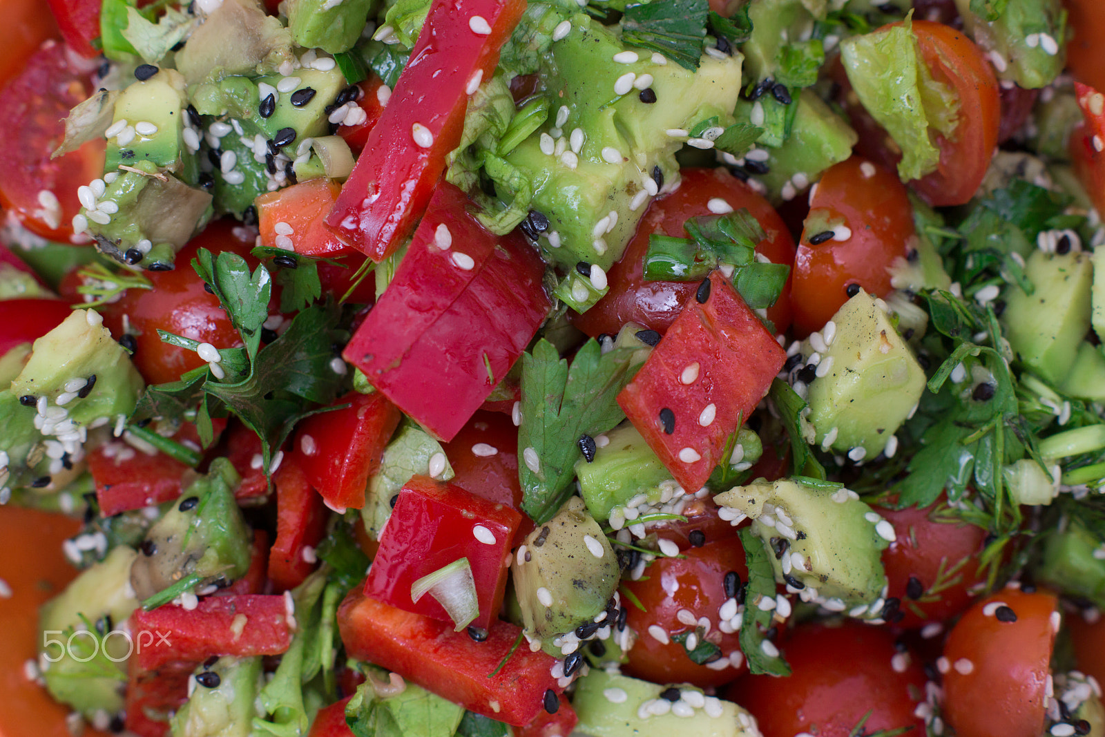 Sony SLT-A77 + Sony DT 50mm F1.8 SAM sample photo. Fresh salad with pepper and tomato photography