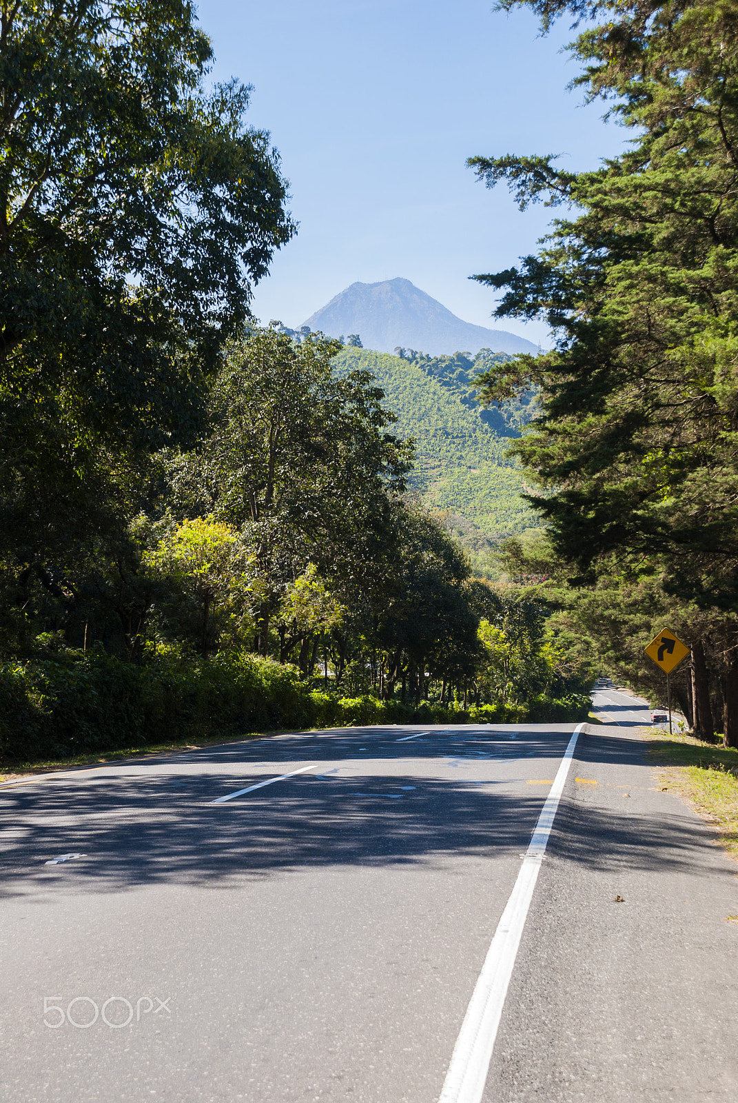 Nikon D200 sample photo. Road asphalt and volcano of agua in guatemala photography