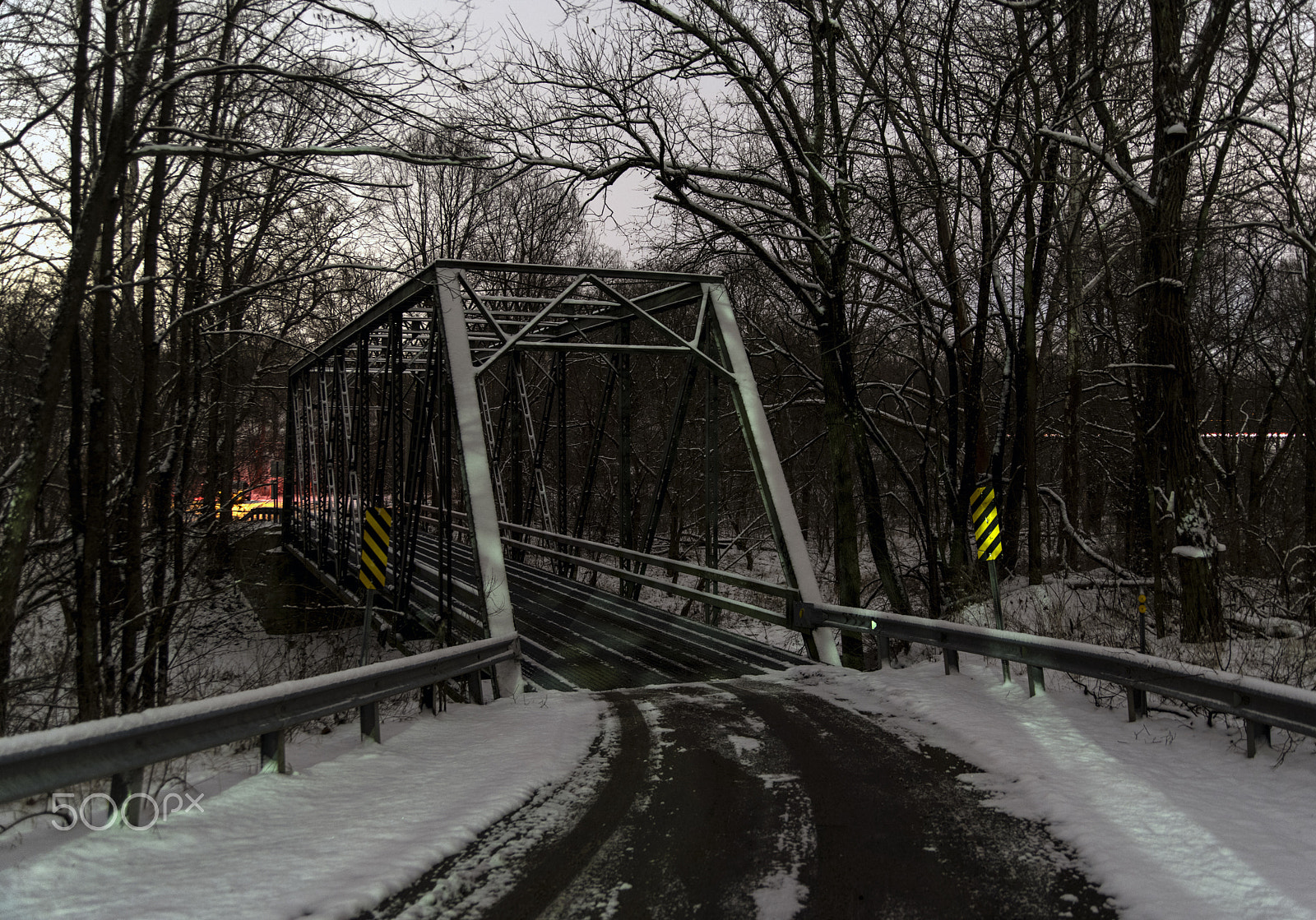 Pentax K-1 sample photo. Snowy truss bridge at night photography