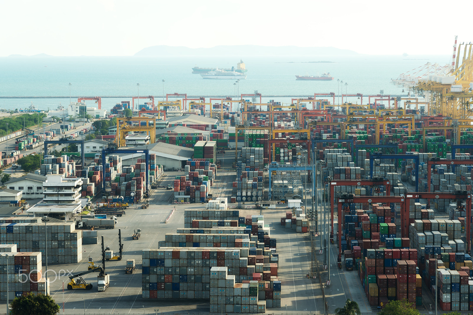 Nikon D800 + Tamron SP AF 70-200mm F2.8 Di LD (IF) MACRO sample photo. Aerial view of laem chabang cargo container port in thailand use photography