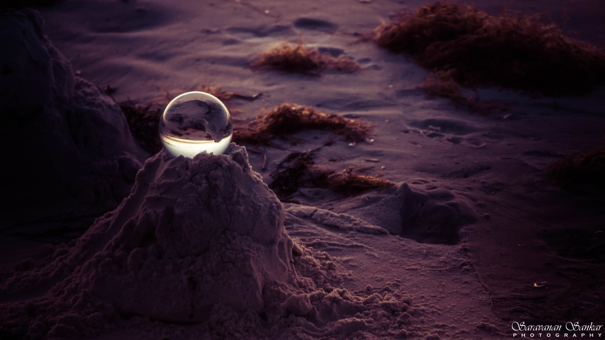 Sony SLT-A65 (SLT-A65V) sample photo. Crystal ball on white sand - dusk photography