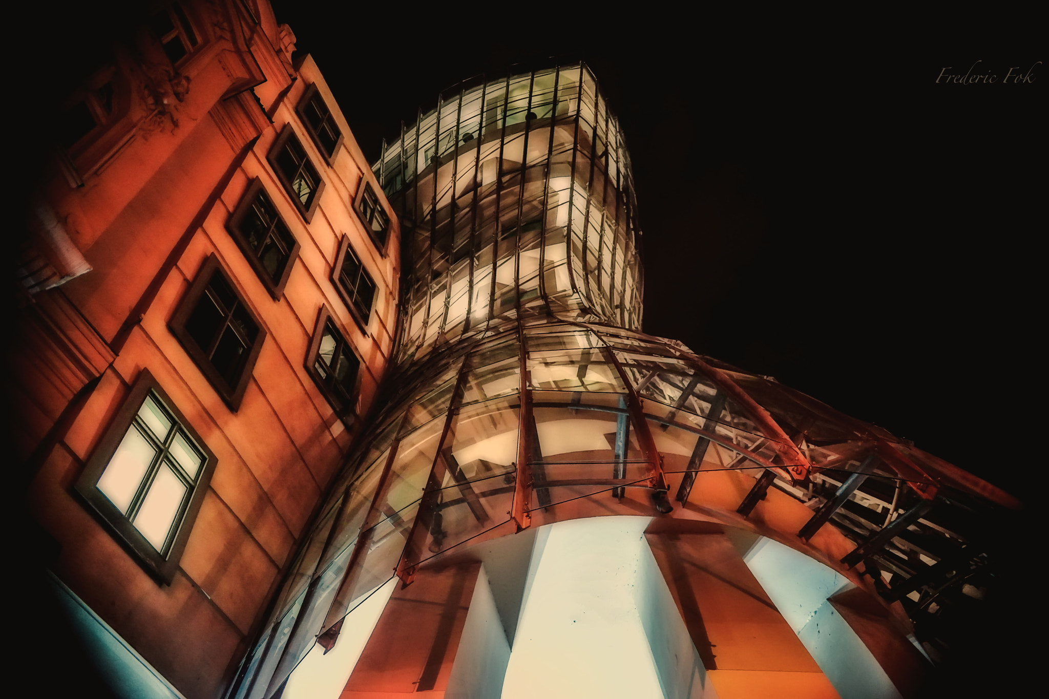 Sony a7 sample photo. The dancing house by night photography