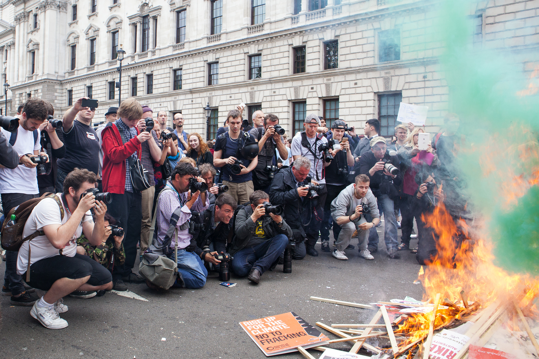 Canon EF 24mm F2.8 IS USM sample photo. Mixed media performance (anti austerity march) photography
