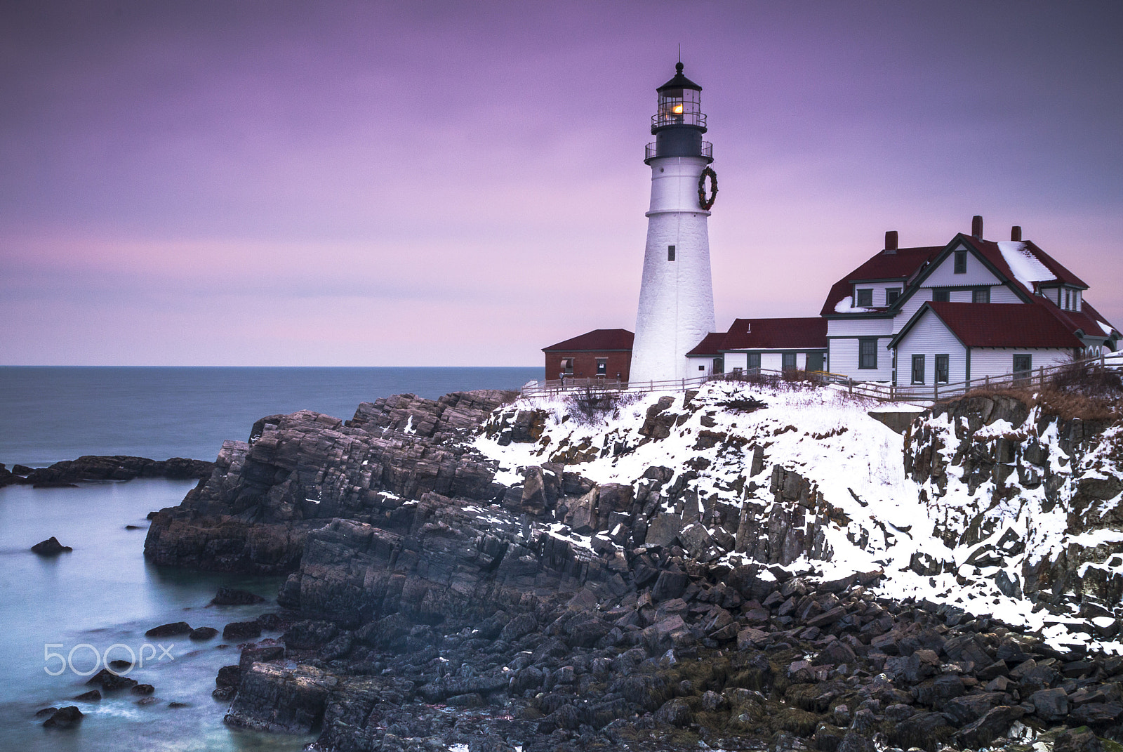 Nikon D200 sample photo. Portland headlight sunset in winter photography