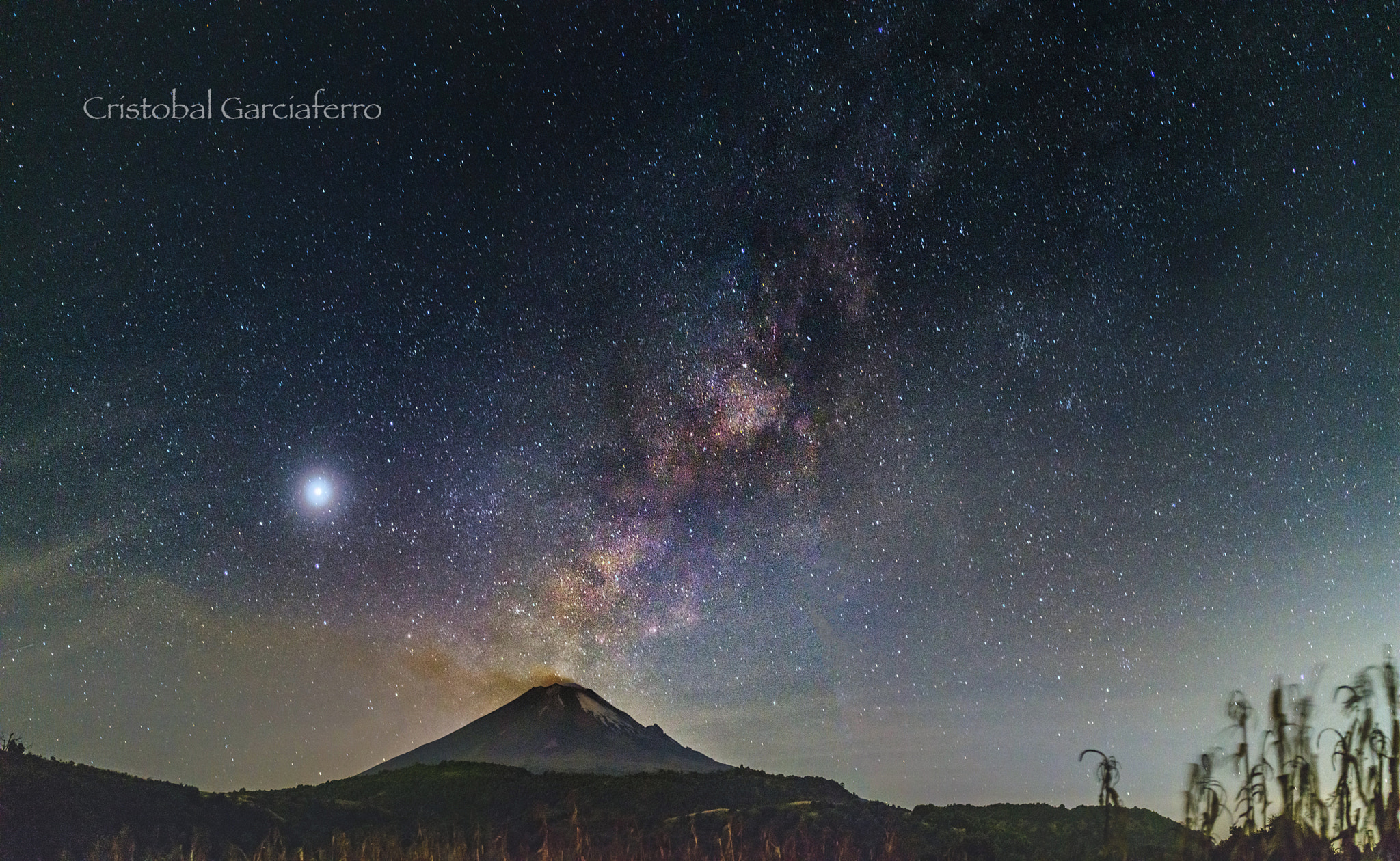 Pentax 645D sample photo. Milky way and volcano with venus photography