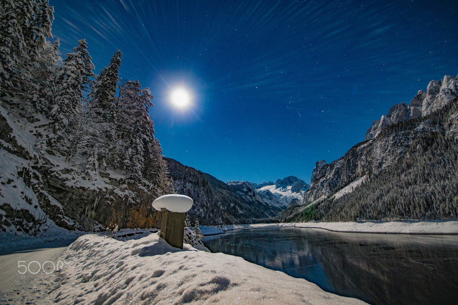 Sony ILCA-77M2 sample photo. Full moon night gosausee photography