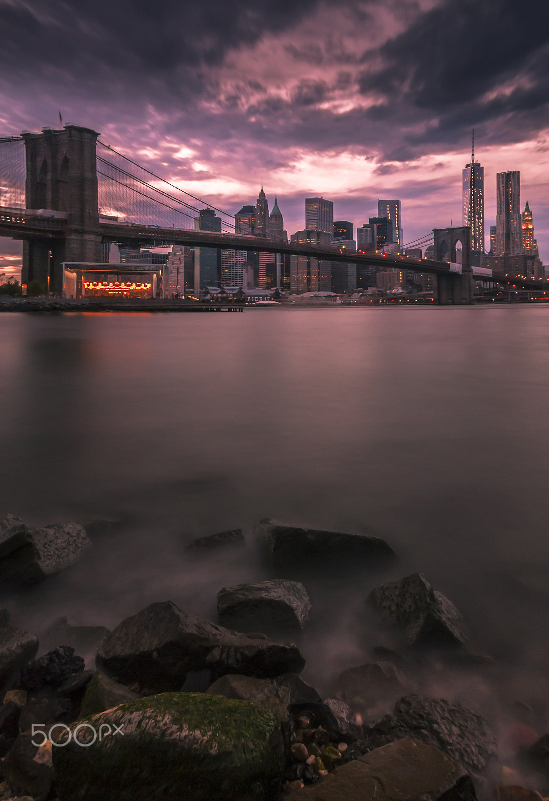 Nikon D200 sample photo. Brooklyn bridge & world trade center skyline sunset photography