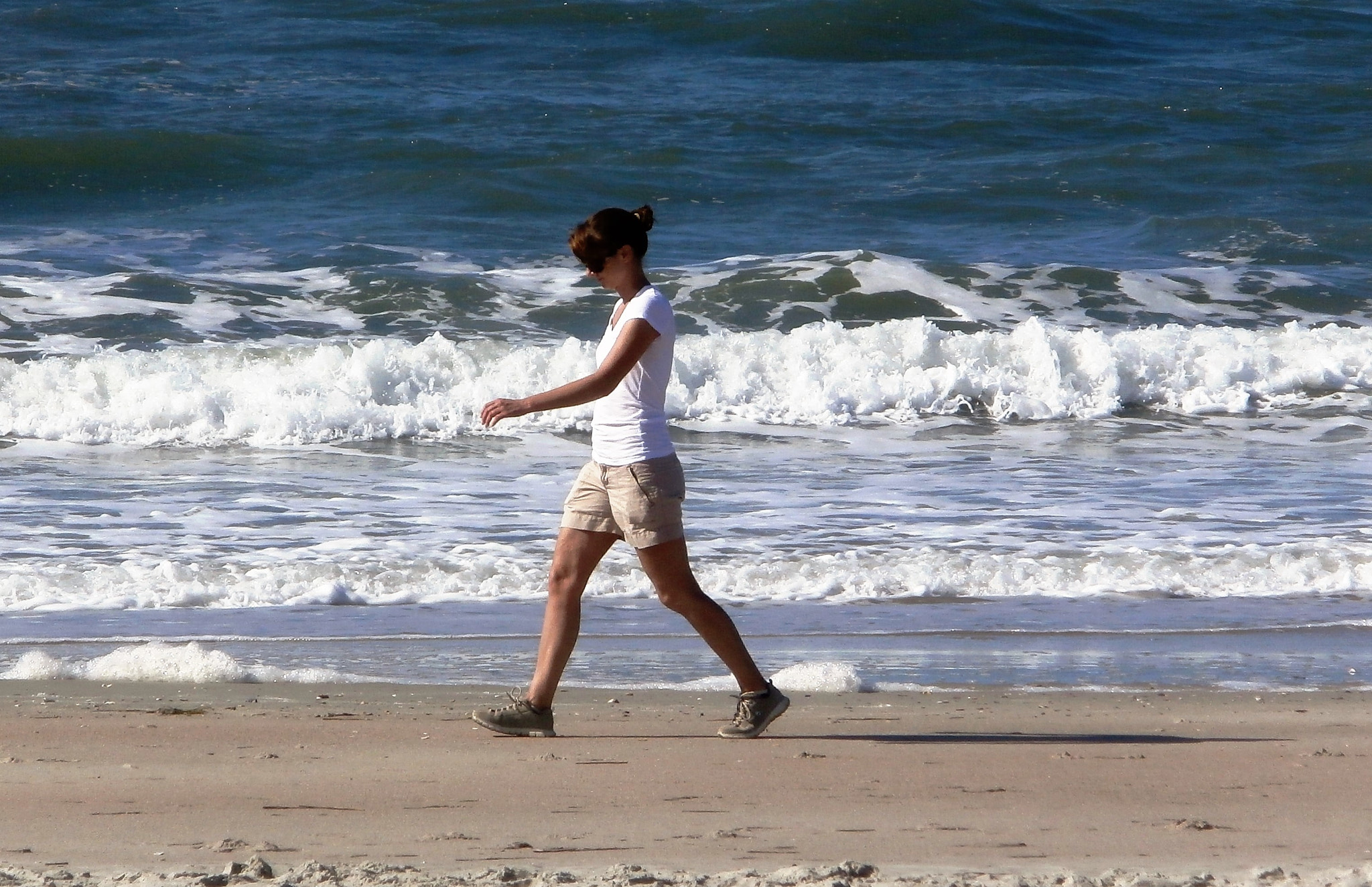 Olympus VR340,D750 sample photo. Beach walker at atlantic beach, nc photography