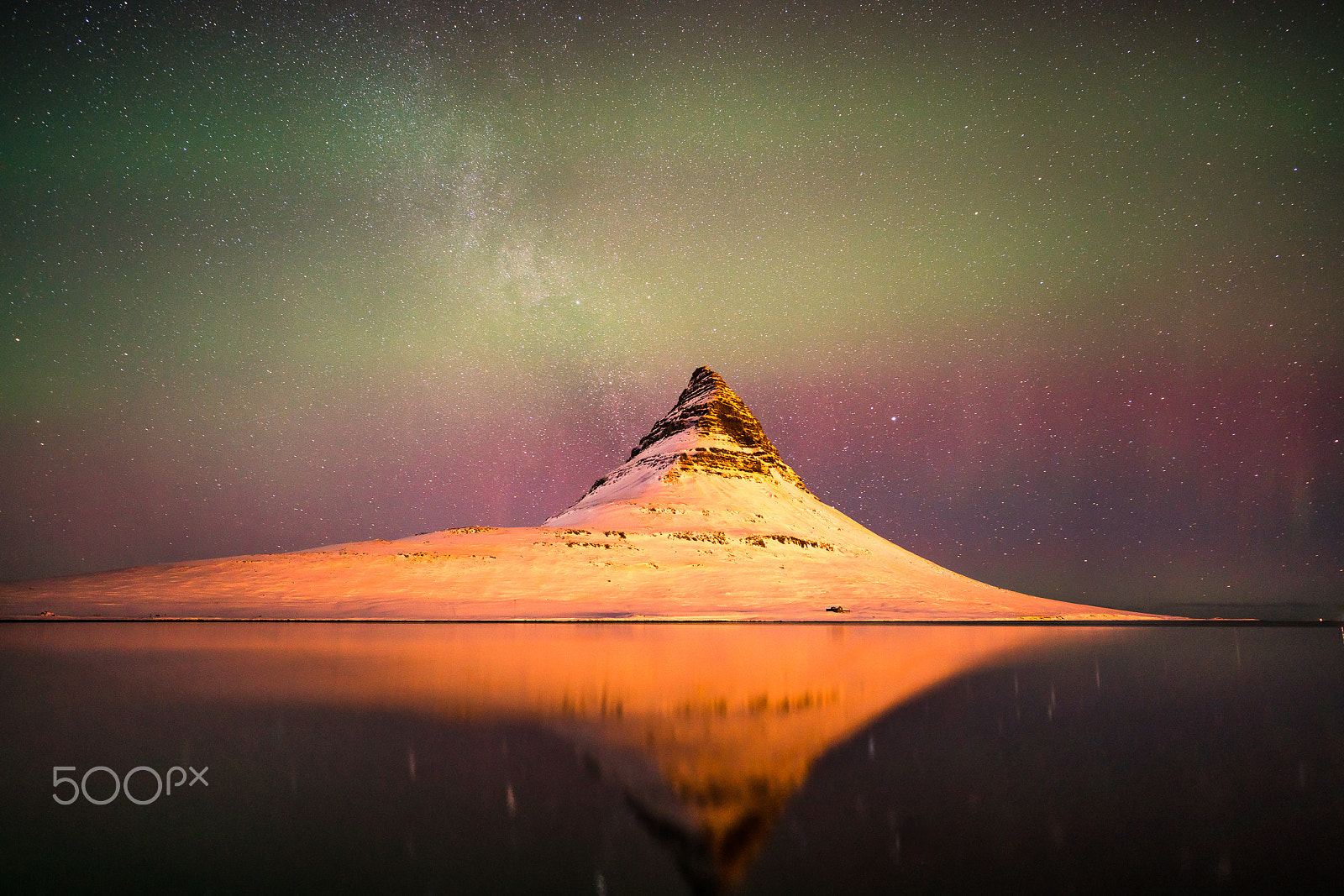E 21mm F2.8 sample photo. Aurora borealis over kirkjufell, iceland photography