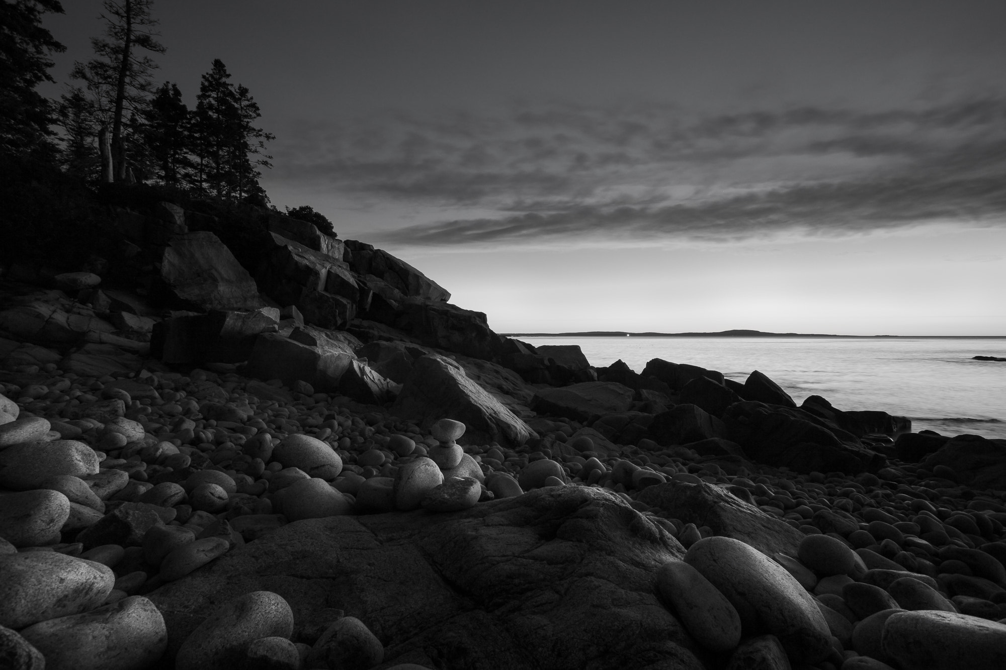 Canon EOS 5D + Canon EF 17-35mm f/2.8L sample photo. Acadia light b&w photography