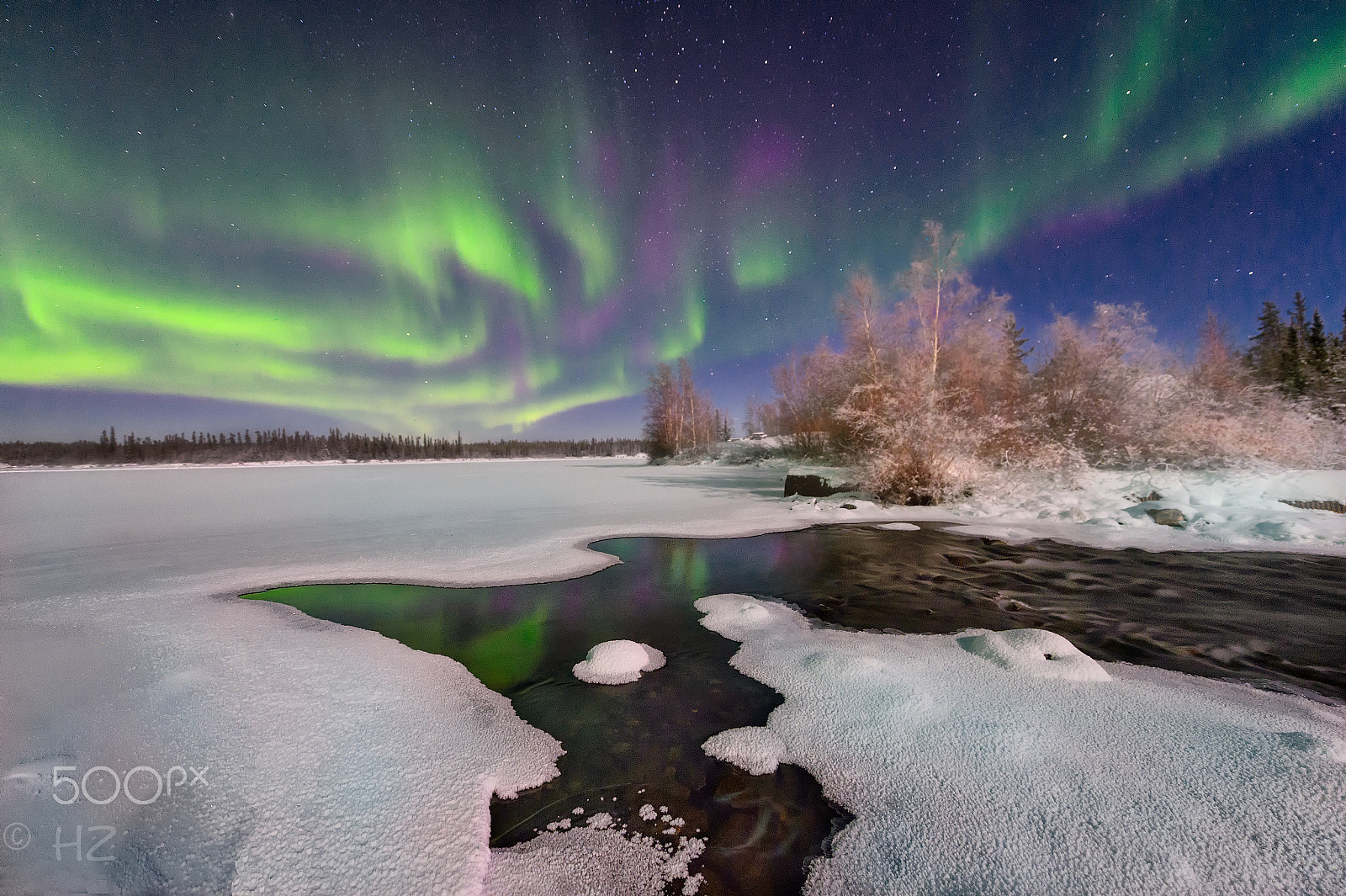 Nikon D4S sample photo. Aurora over frozen lake photography