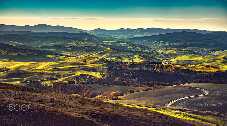 Sony a7R II + Canon EF 24-105mm F4L IS USM sample photo. Tuscany winter panorama. italy photography
