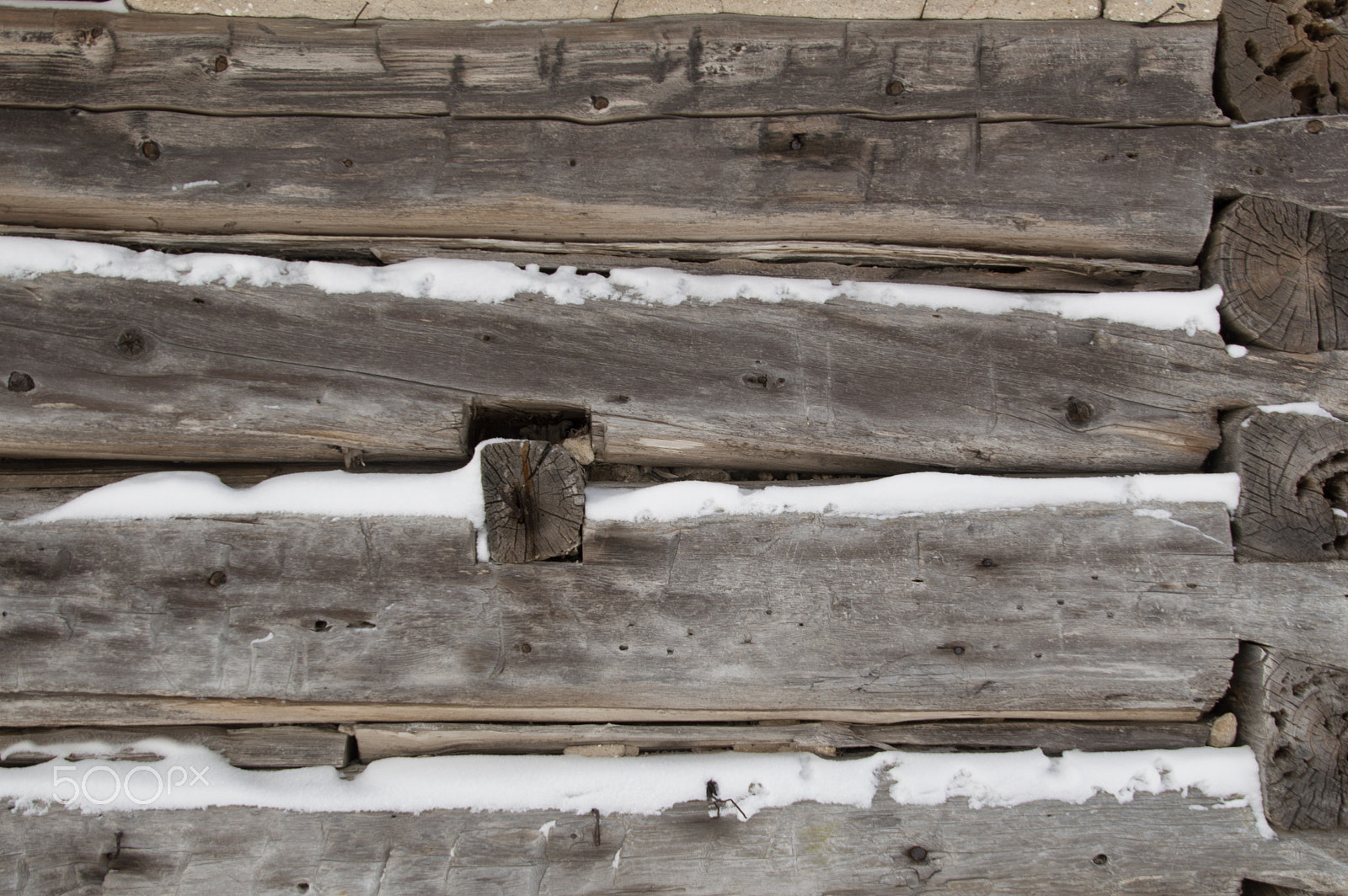 Nikon D3200 sample photo. Log cabin sawn logs to corner closeup with snow in between photography