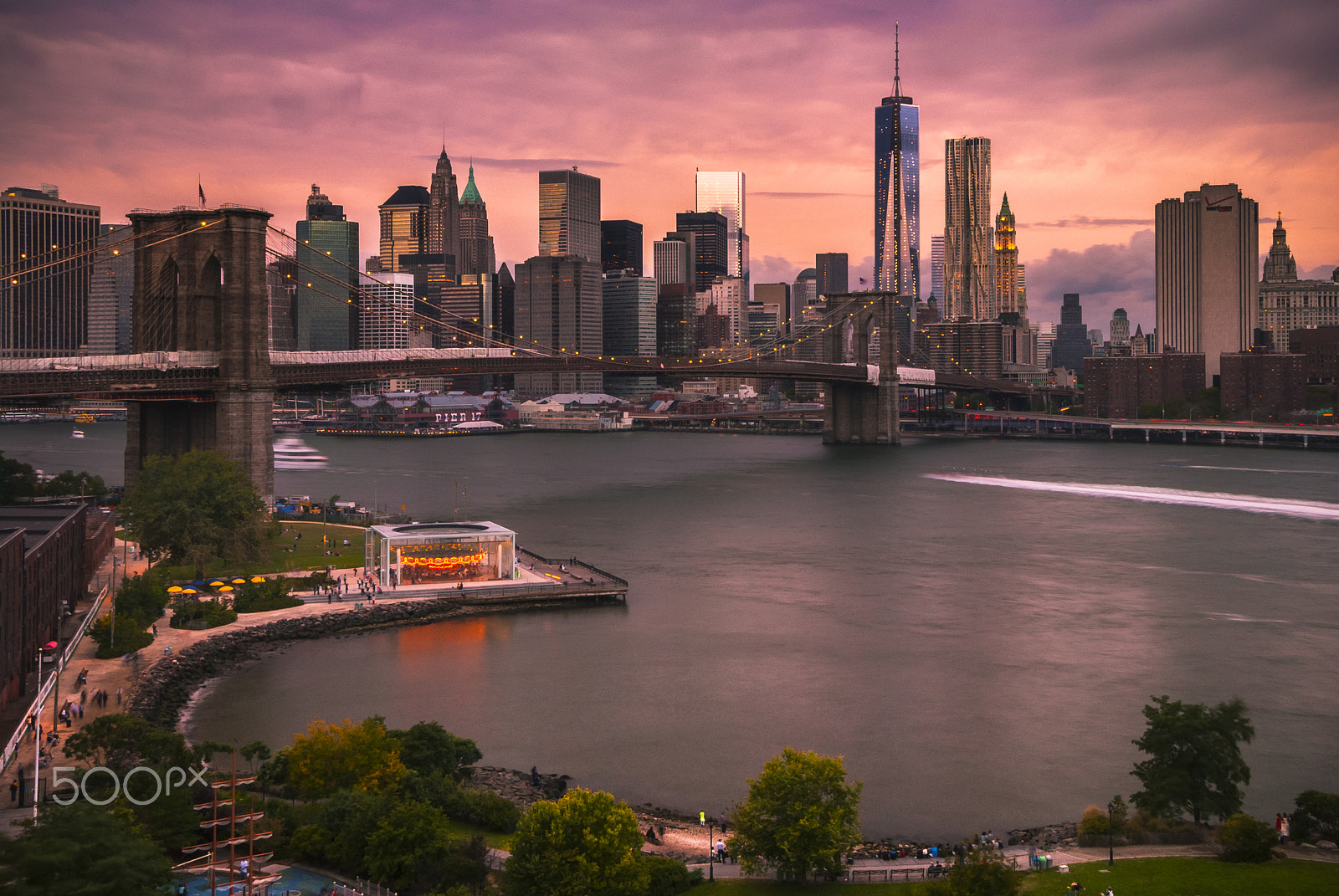 Nikon D200 sample photo. Brooklyn bridge & new york city skyline at sunset photography