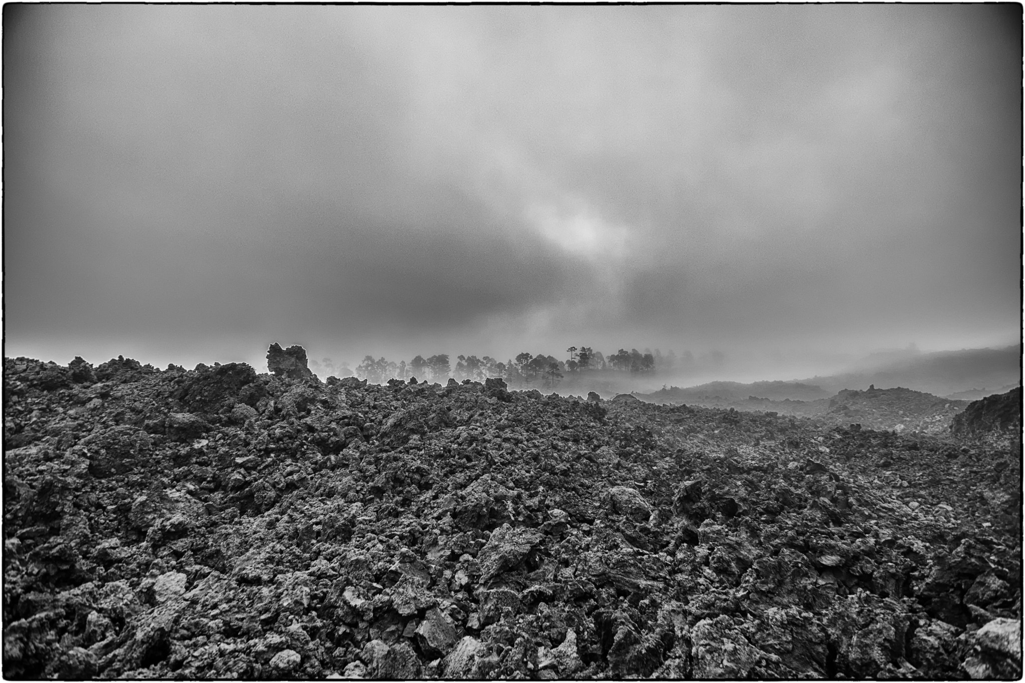 Nikon D5300 + Tokina AT-X 11-20 F2.8 PRO DX (AF 11-20mm f/2.8) sample photo. Lavafeld mit bäumen im nebel photography