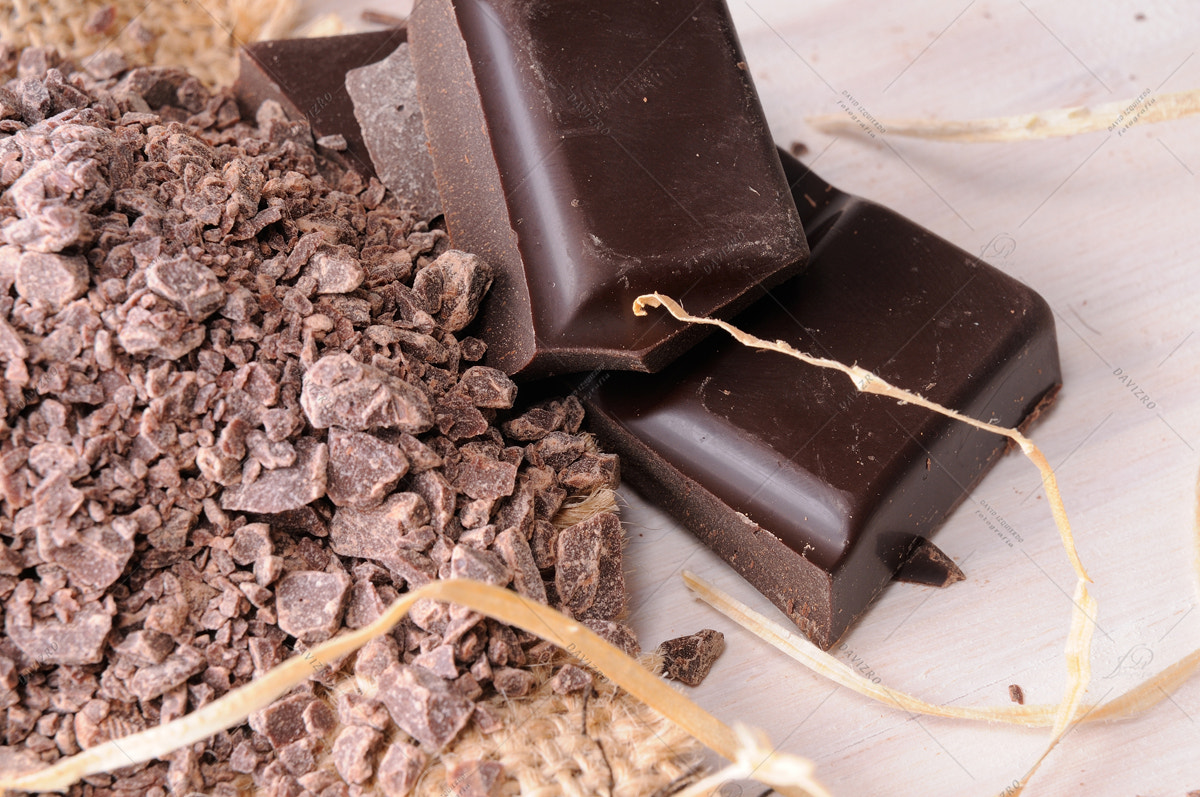 Tamron SP 24-70mm F2.8 Di VC USD sample photo. Portions of artisan chocolate and chunks close up top view photography