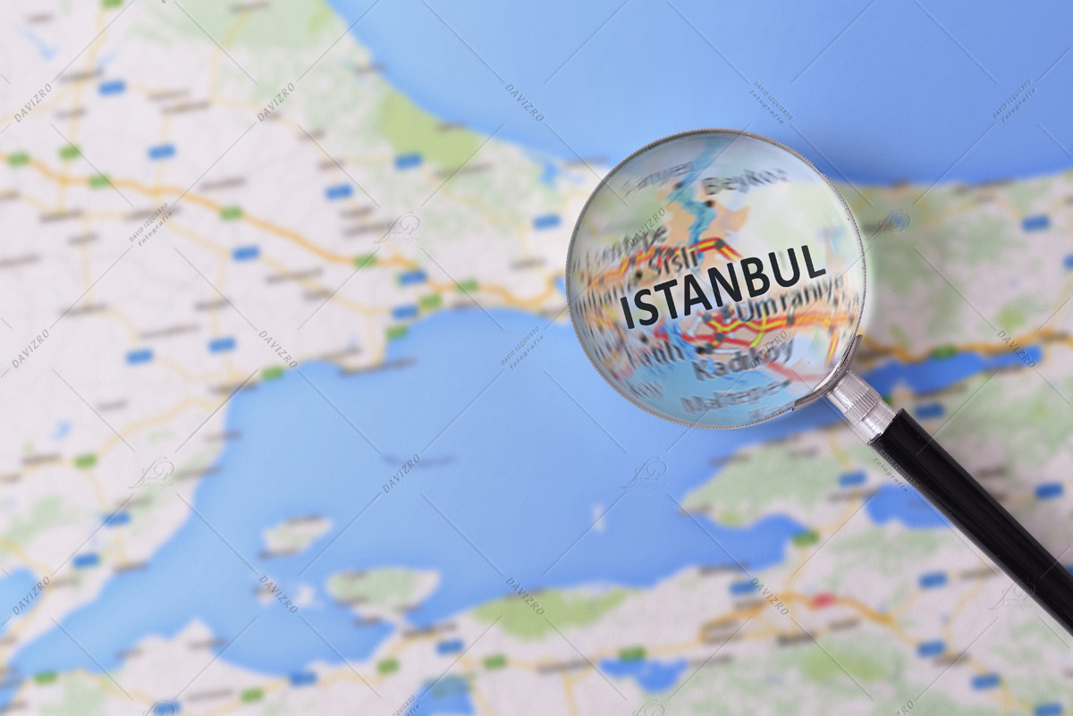 Consultation with magnifying glass map of Istanbul